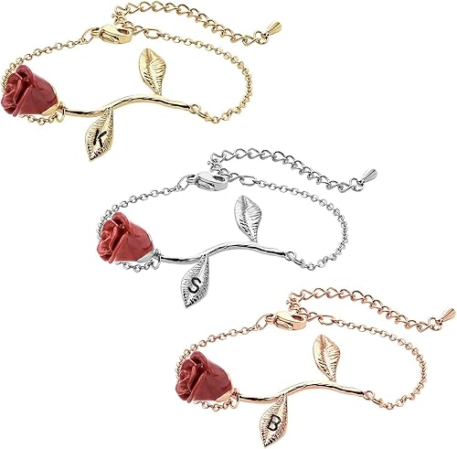 Miniatura 1 de Personalized Rose Bracelet Gifts for Women Initial Bracelet Gifts for Mom Beauty and the Beast Jewelry Rose Gold Bracelet - 3ERBR