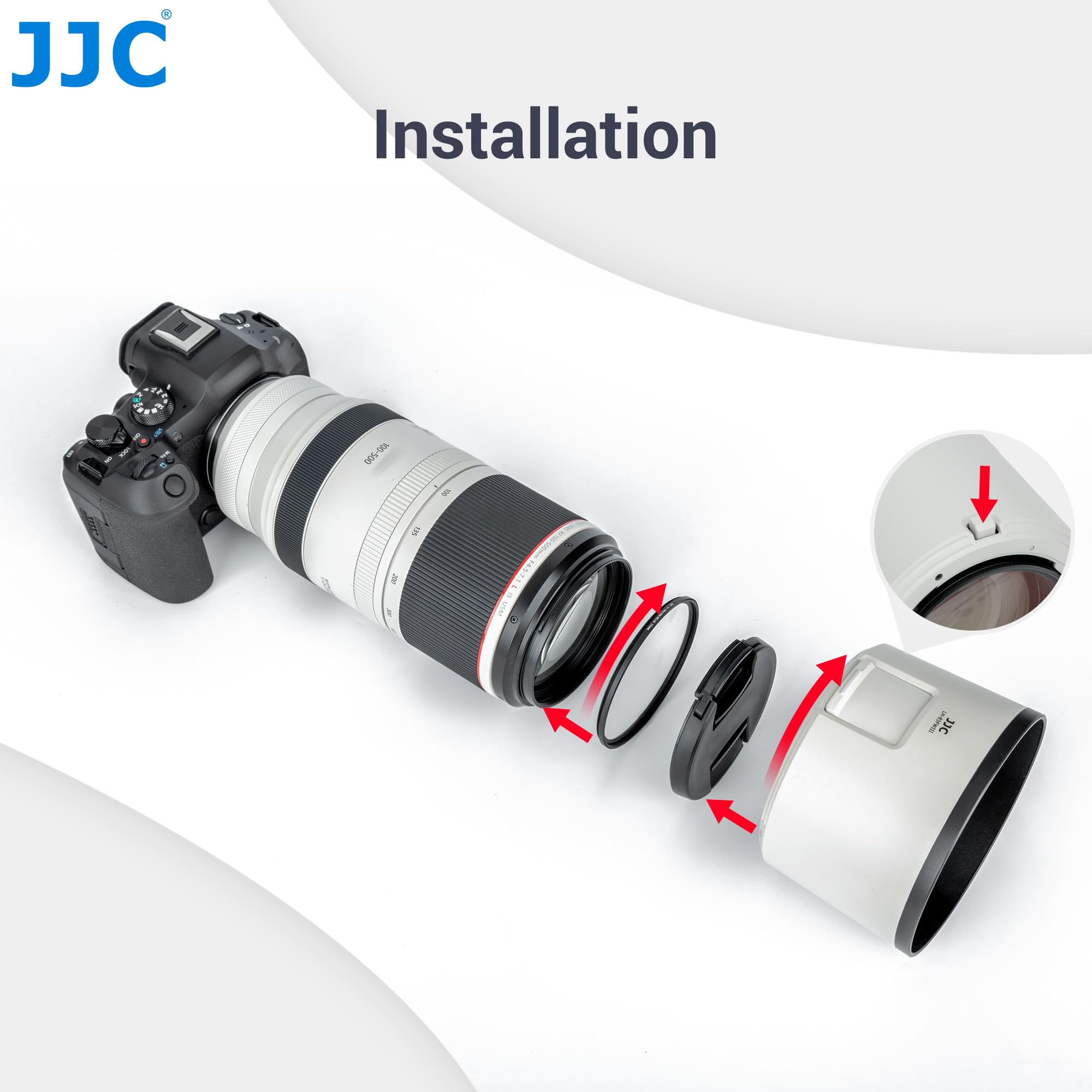 JJC Paraluce compatibile con obiettivo Canon RF 70-200mm F2.8 L IS USM | RF 100-500mm F4.5-7.1 L IS USM, finestra filtro, adatta per filtro e tappo da 77 mm, sostituisce ET-83FWIII