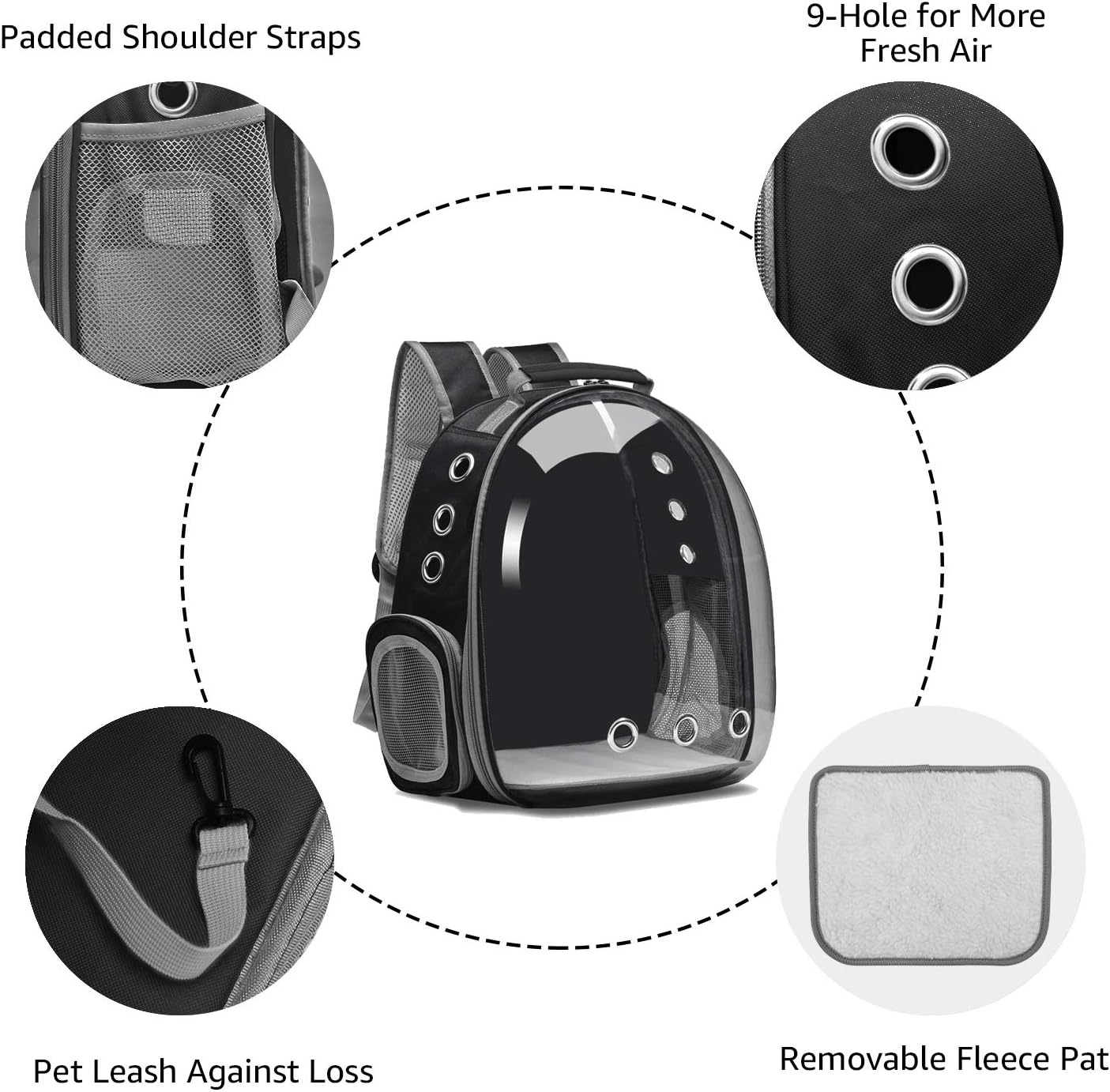 Henkelion Cat Backpack Carrier Bubble Carrying Bag, Small Dog Backpack Carrier for Small Medium Dogs Cats, Space Capsule Pet Carrier Dog Hiking Backpack, Airline Approved Travel Carrier - Black: Pet Supplies
