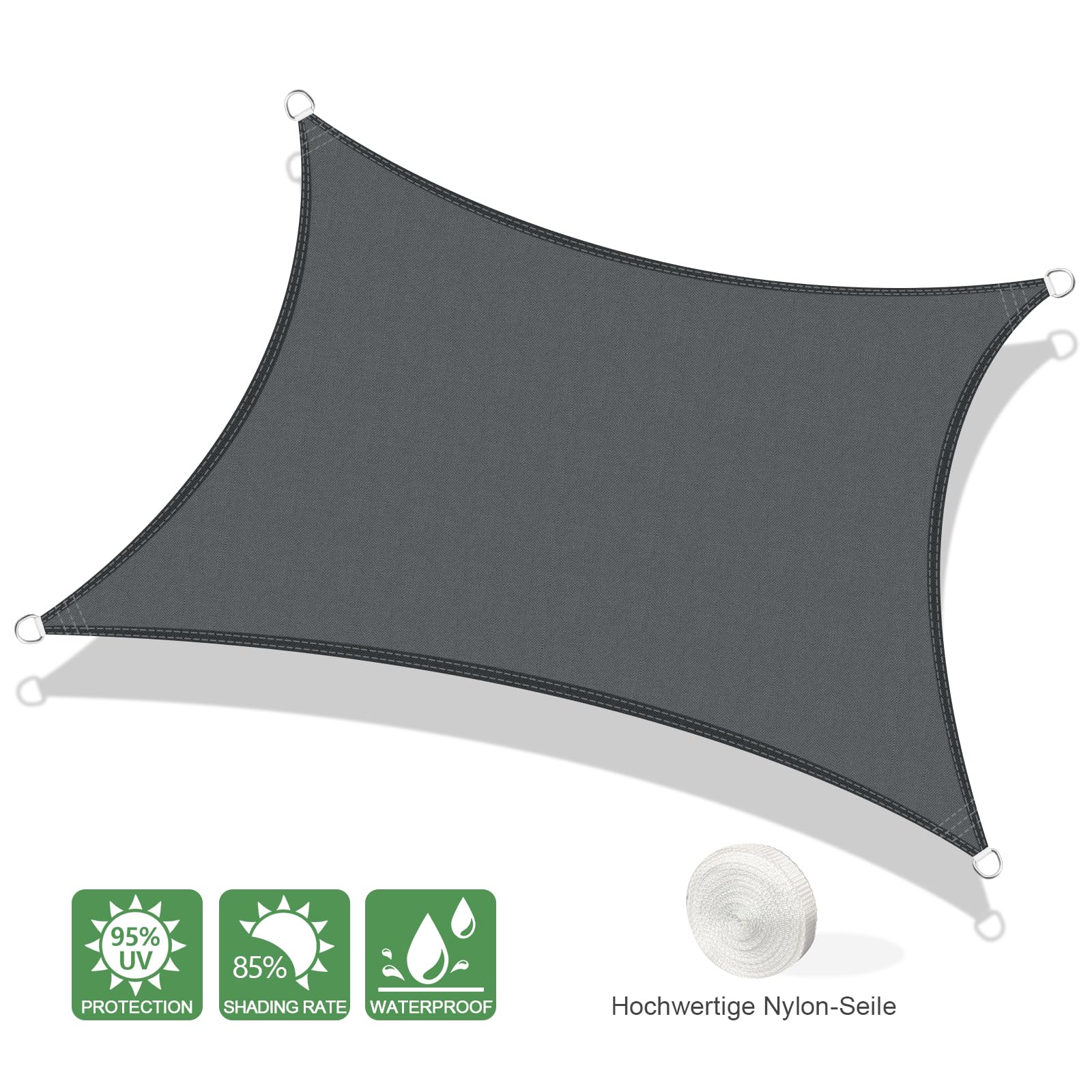 AXT SHADE Sonnensegel Wasserdicht Rechteckig 2x2,5m Wetterschutz Sonnenschutz PES Polyester mit UV Schutz für Terrasse Balkon Garten-Grau Anthrazit