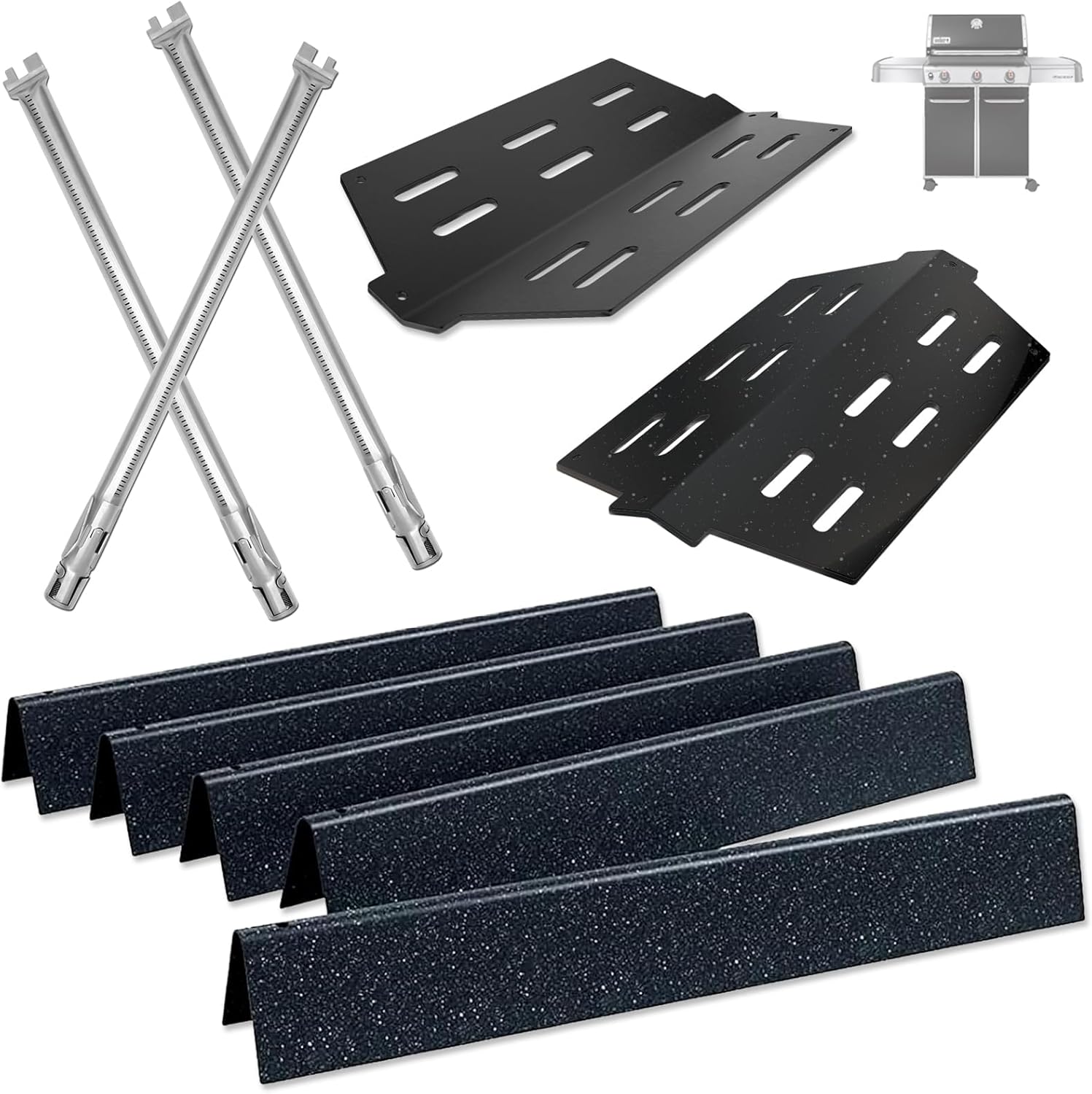 Genesis Grill Parts for Weber Genesis 300 Grill Parts SER (w/ Front Control Knobs), Replacement for Weber Burner Tubes 62752 62753, Flavorizer Bars 62783 7620 7621 62784 & Heat Deflectors 62756 7622