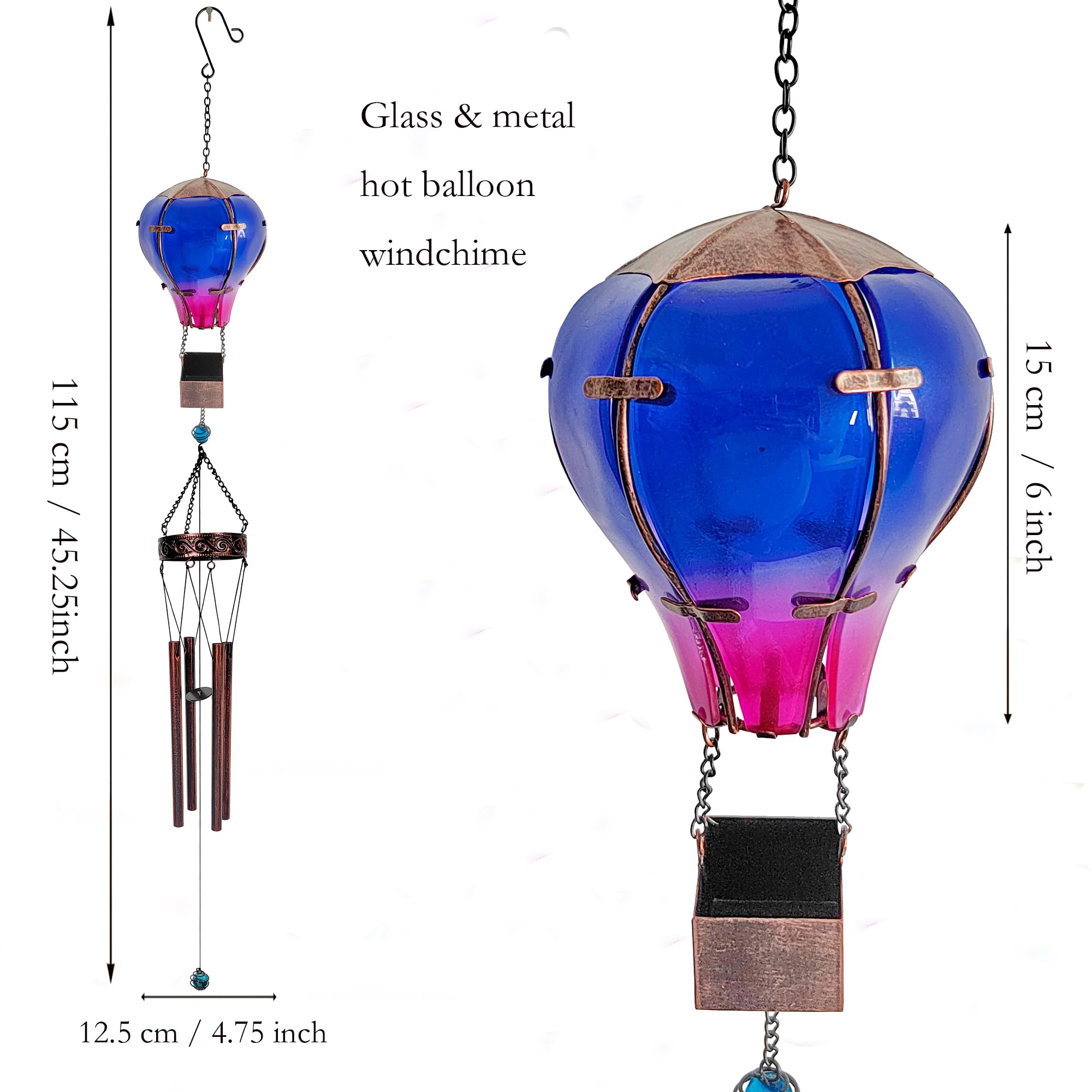 Carillon éolien 2 Pièces Dasing - Ballon Montgolfière Arc-en-ciel | Décoration Jardin Résistante