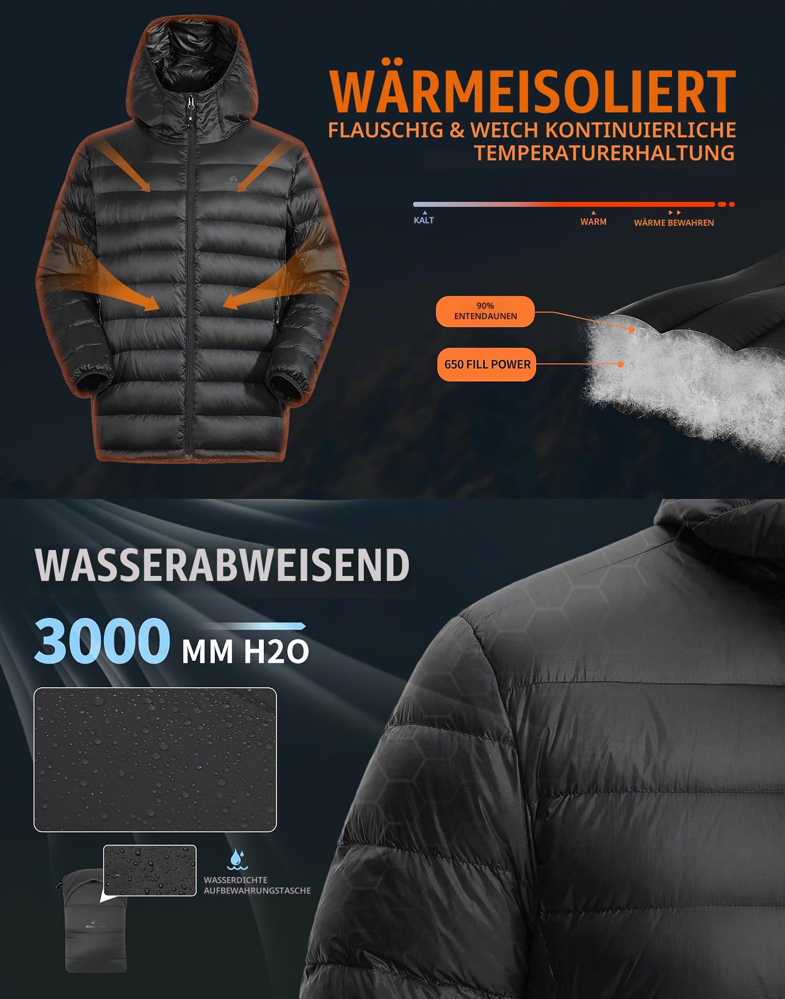 Pioneer Camp Herren Daunenjacke – Leichte Steppjacke mit Kapuze, Primaloft-Isolierung & Wasserabweisend – Warme Winterjacke für Outdoor & Alltag