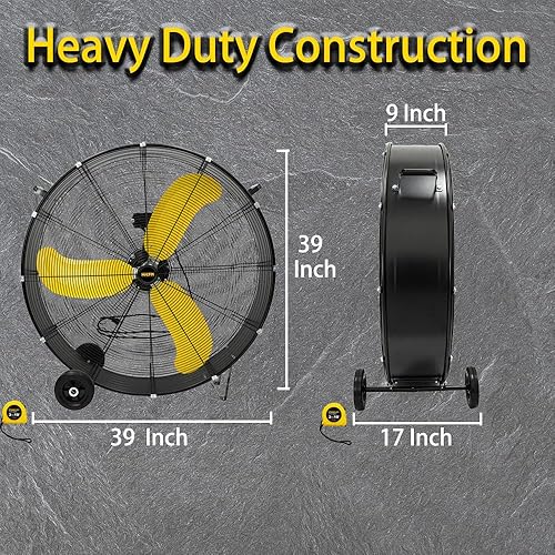 Miniatura 6 de HiCFM Ventilador de tambor industrial de 36 pulgadas, 18600 CFM de alta velocidad 2 velocidades 35 HP circulador de aire de metal resistente con