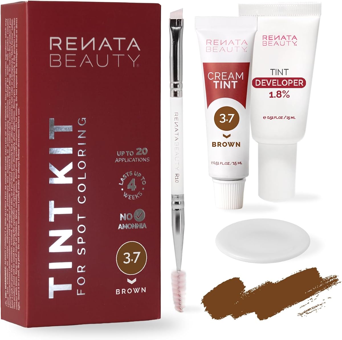 RB RENATA BEAUTY Tint Kit – Cream Hair Dye Kit with Developer and Application Brush for Spot Coloring - Covers Gray Hairs, Smudge-Proof, Long-Lasting Up to 4 Weeks, 20 Applications [Brown]