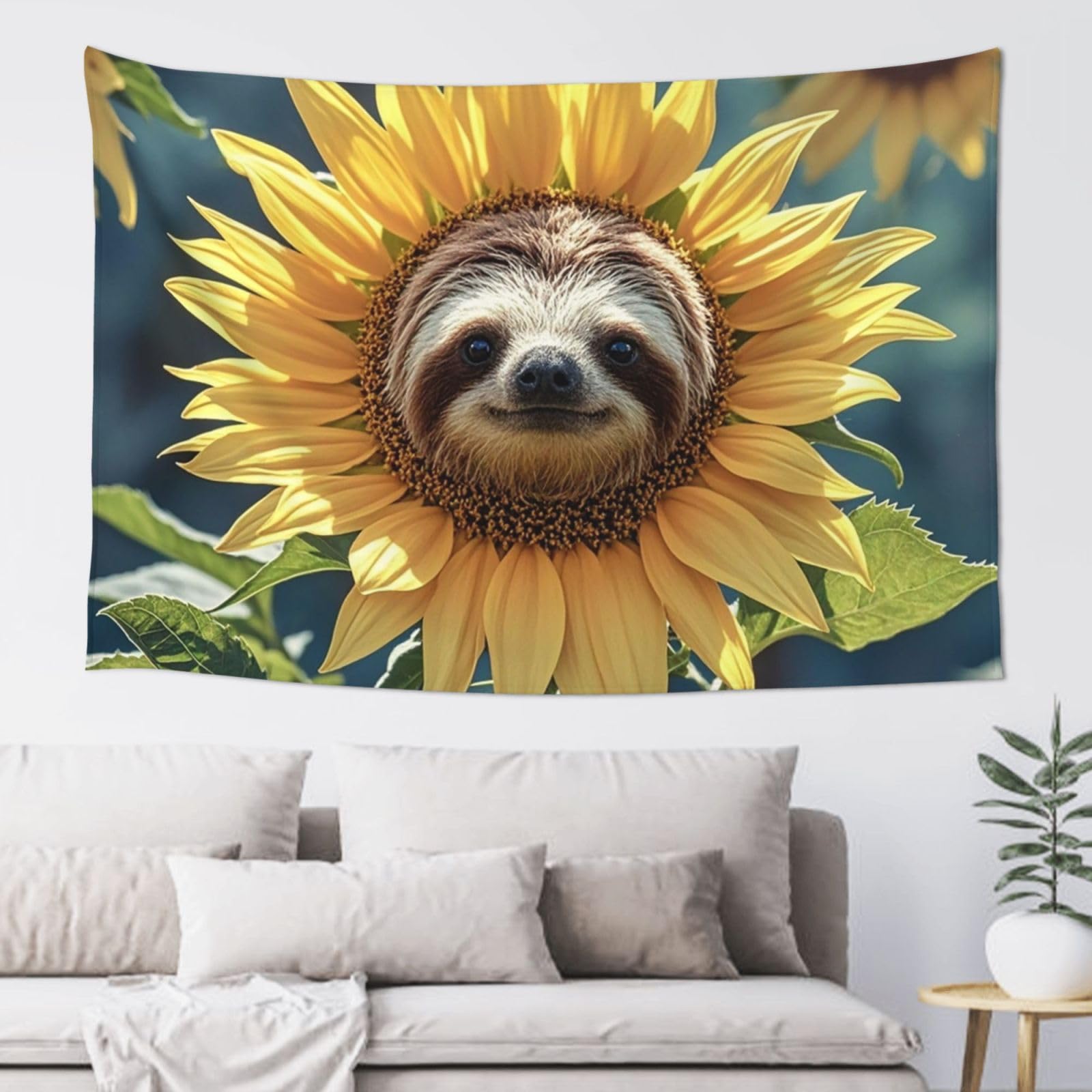 QLDETUPWLX Tapestry 152x102 cm Wall Hanging for Living Room Sloth Sunflower Tapestries Home Decor Soft Aesthetic Tapestries Hanging Decor Blanket Wall Tapestry for Bedroom Dorm Indoor Outdoor