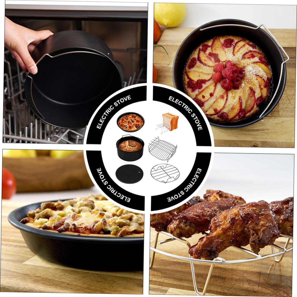 BESPORTBLE 6 Stück Teiliges Airfryer Zubehör Backformen aus Umweltfreundlichem Material Antihaftbeschichtete Kuchen Pizzakörbe Hitzebeständig Passend für Heißluftfritteusen