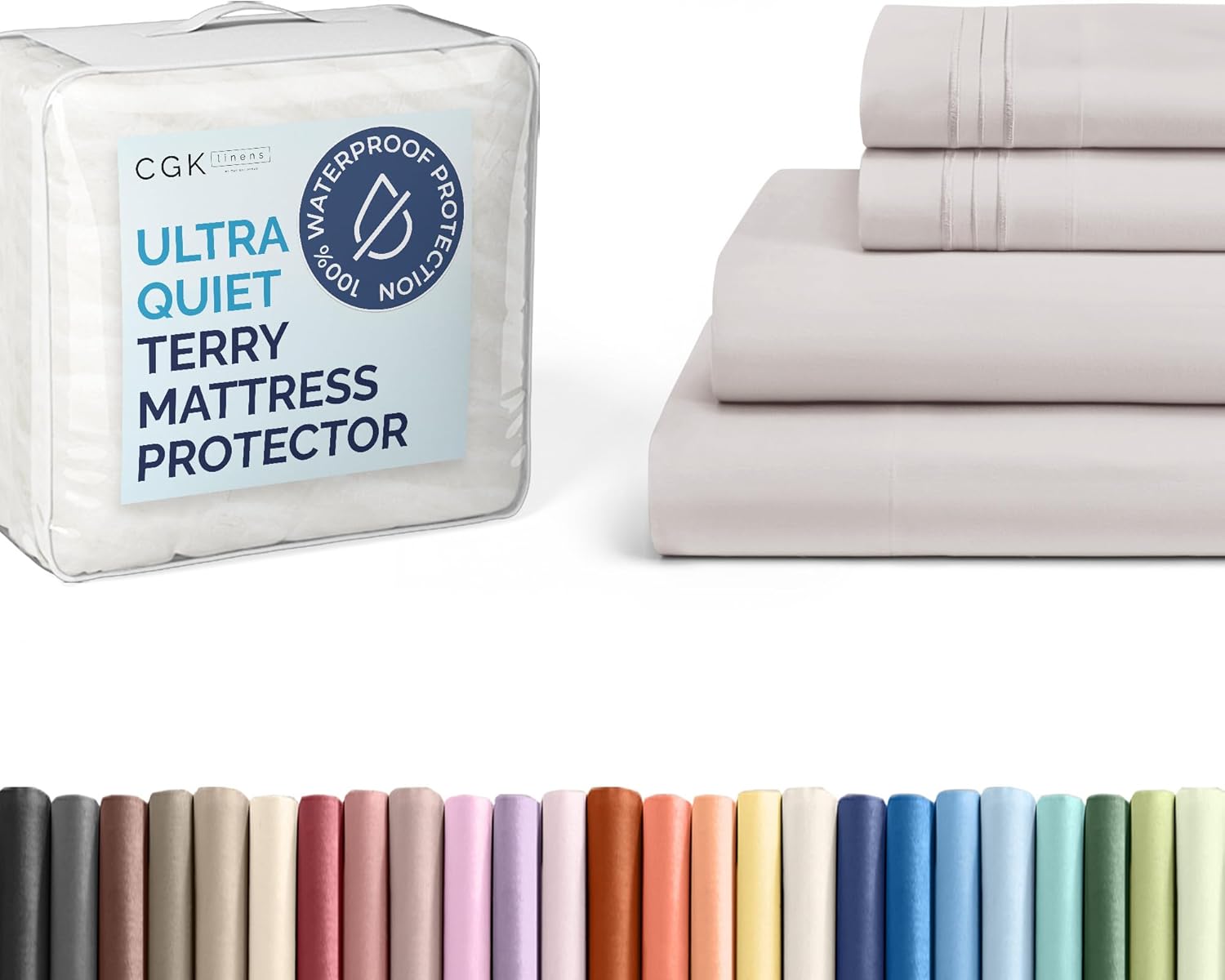 CGK Unlimited Full Size 4 Piece Light Grey Sheet Set + Full Size Terry Mattress Protector