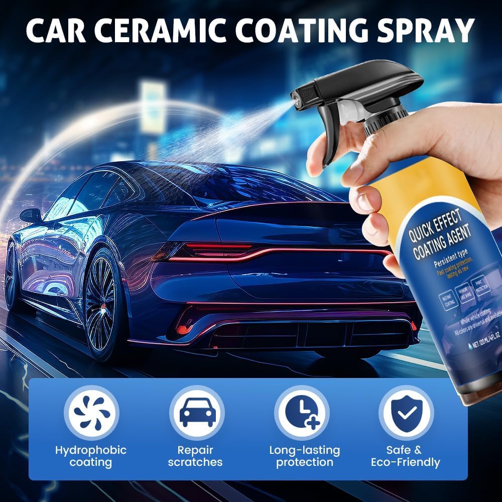 Advanced Car Quick-acting Coating Agent Spray, 2025 New 3 in 1 High Protection Quick Effect Coating Agent for Car, Waterless Wash Car Scratch Wax Polish Coating Renewal Agent Spray (1Pcs)