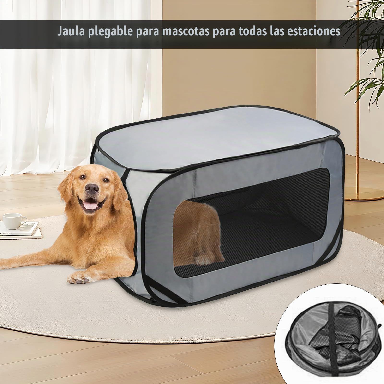 Parque Plegable y Portátil para Mascotas - Impermeable de Tela Oxford para Perros, Gatos, Conejos, Animales Pequeños - Interior y Exterior, 94 * 53 * 53 cm, Gris