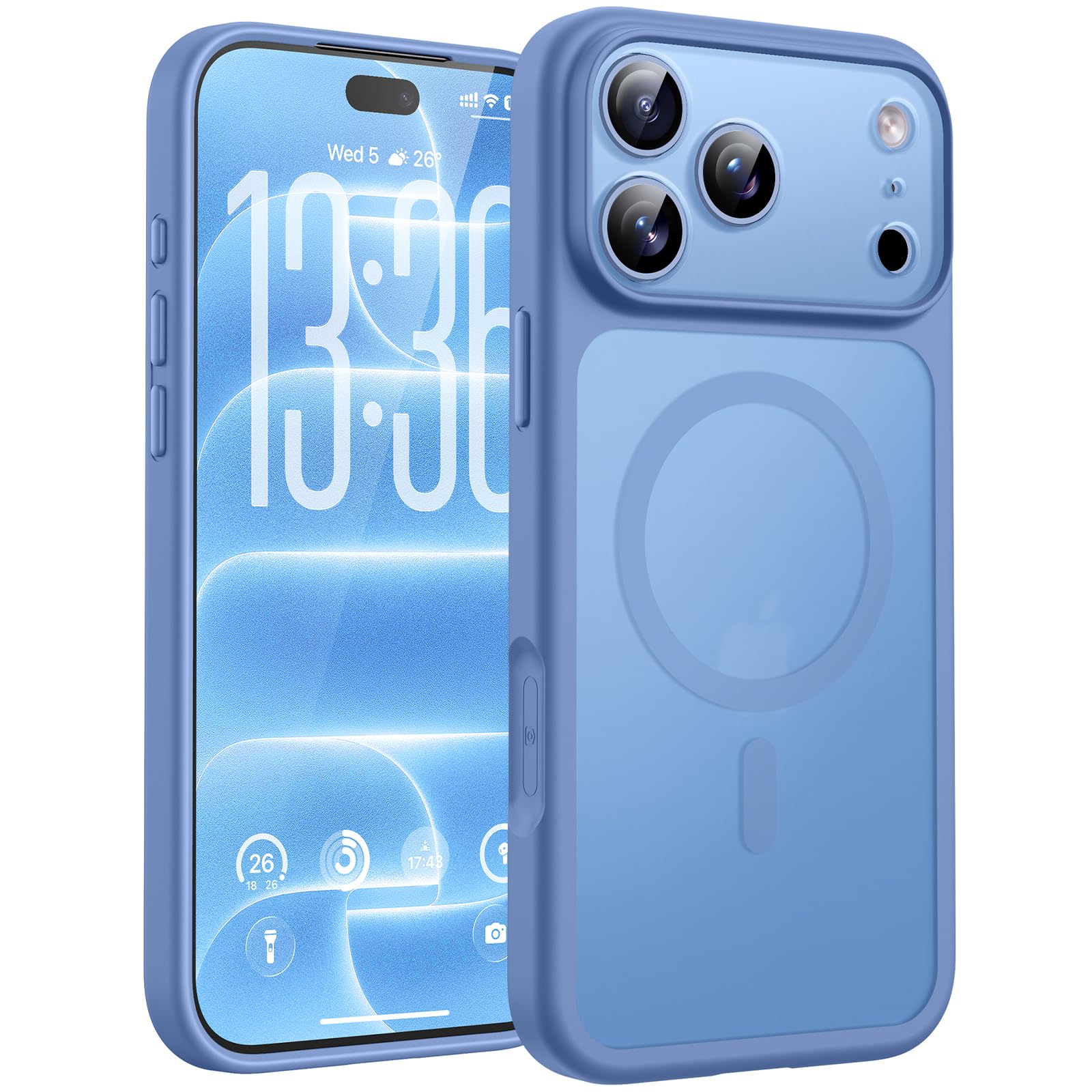 TOCOL Cover per iPhone 18 Pro Max, Compatibile con MagSafe, Blu Chiaro | Anello Magnetico Incorporato, Protezione Fotocamera Integrata & Tasto Fotocamera, Custodia Traslucida Opaca Antiurto Militare