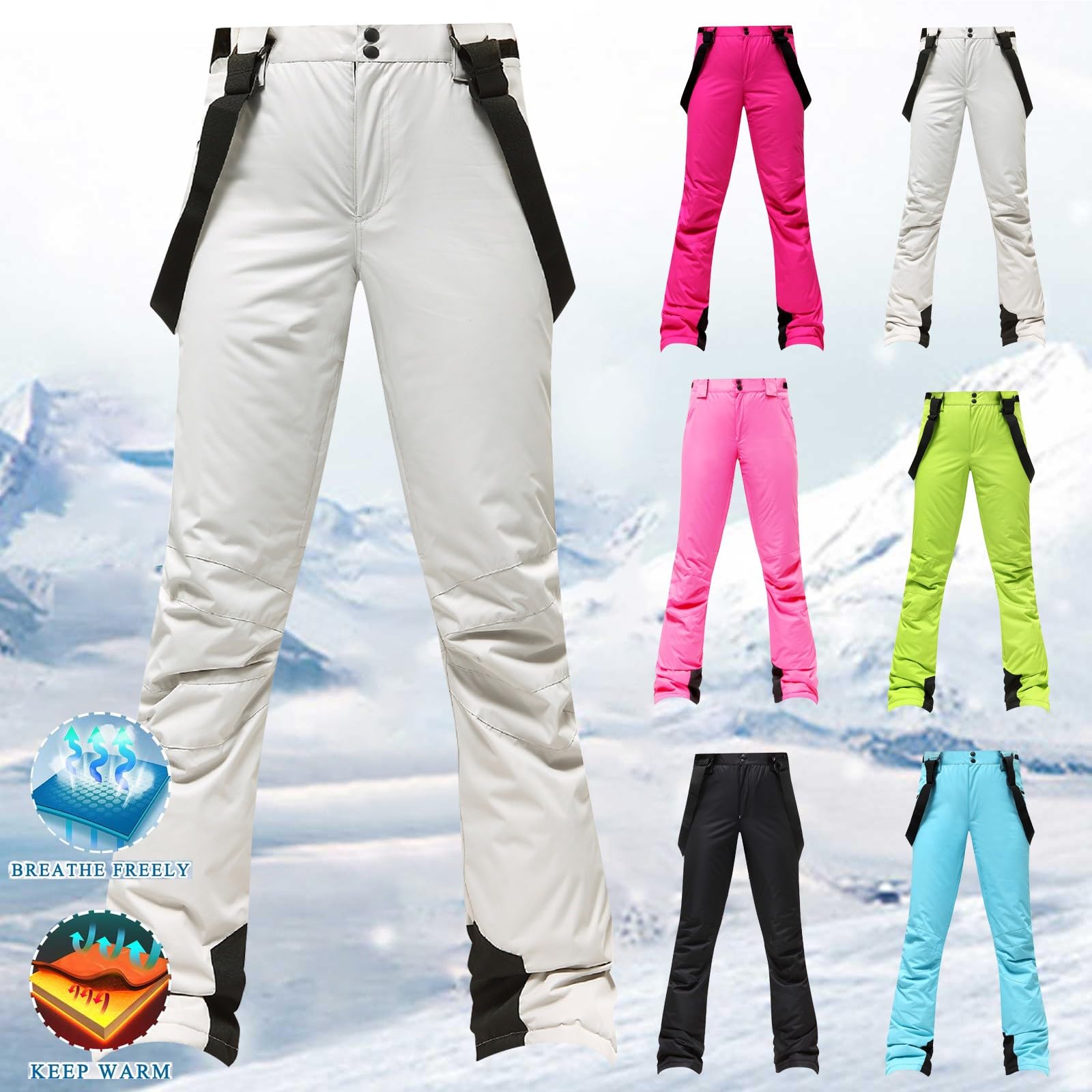 Thermo Skihose Damen - Funktionshose Schneehose Mit Trägern Schneeanzug Skioverall Winter Warm Wanderhose Winddicht Thermohose Trekkinghose Softshellhose Outdoor Snowboardhose