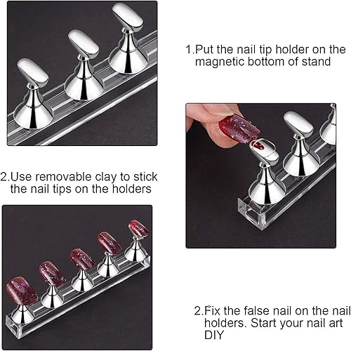 Miniatura 10 de Blulu 2 juegos de soporte de uñas para uñas acrílicas a presión, práctica de exhibición, soporte magnético para pintar uñas para uñas postizas