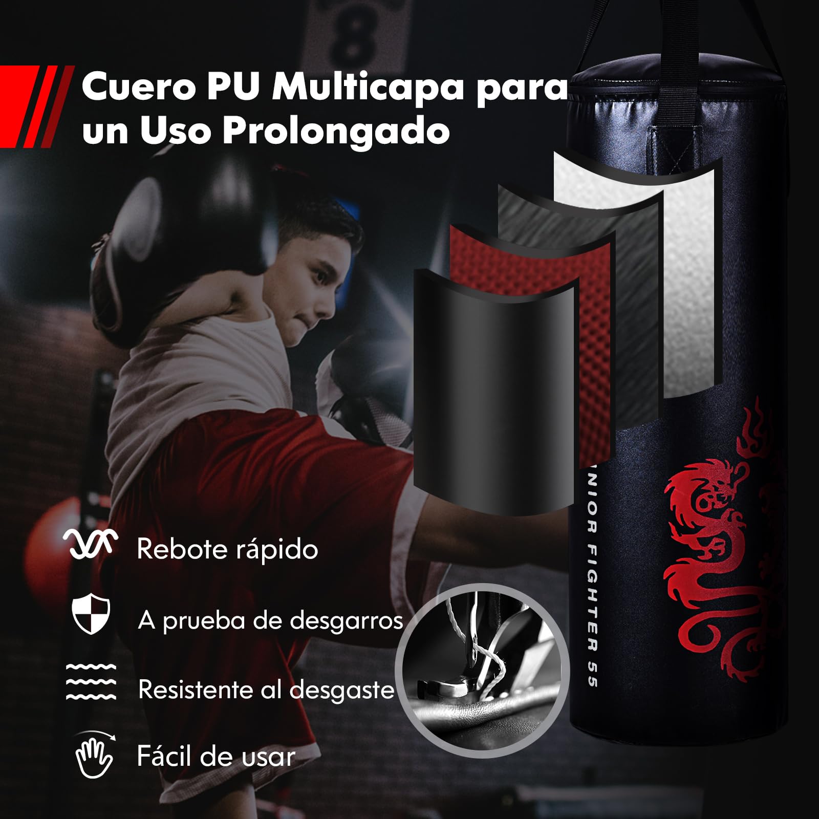 COSTWAY Saco de Boxeo con Relleno para Niños, Set Completo con Guantes, Cuerda de Saltar y Bolsa de Transporte para MMA