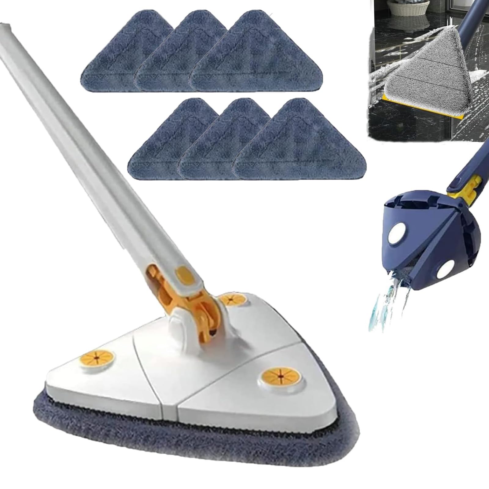 Mocio Triangolo 360° Con Manico Telescopico 1,8m - Panni In Microfibra E Ciniglia Inclusi, Perfetto Per Vetri, Pavimenti E Soffitti
