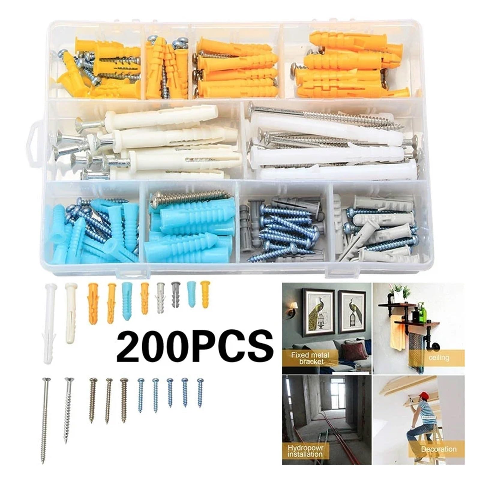 Tornillos de expansión de plástico 200 Uds M4 M5 anclajes de pared y paneles de yeso acanalados autoperforantes de plástico