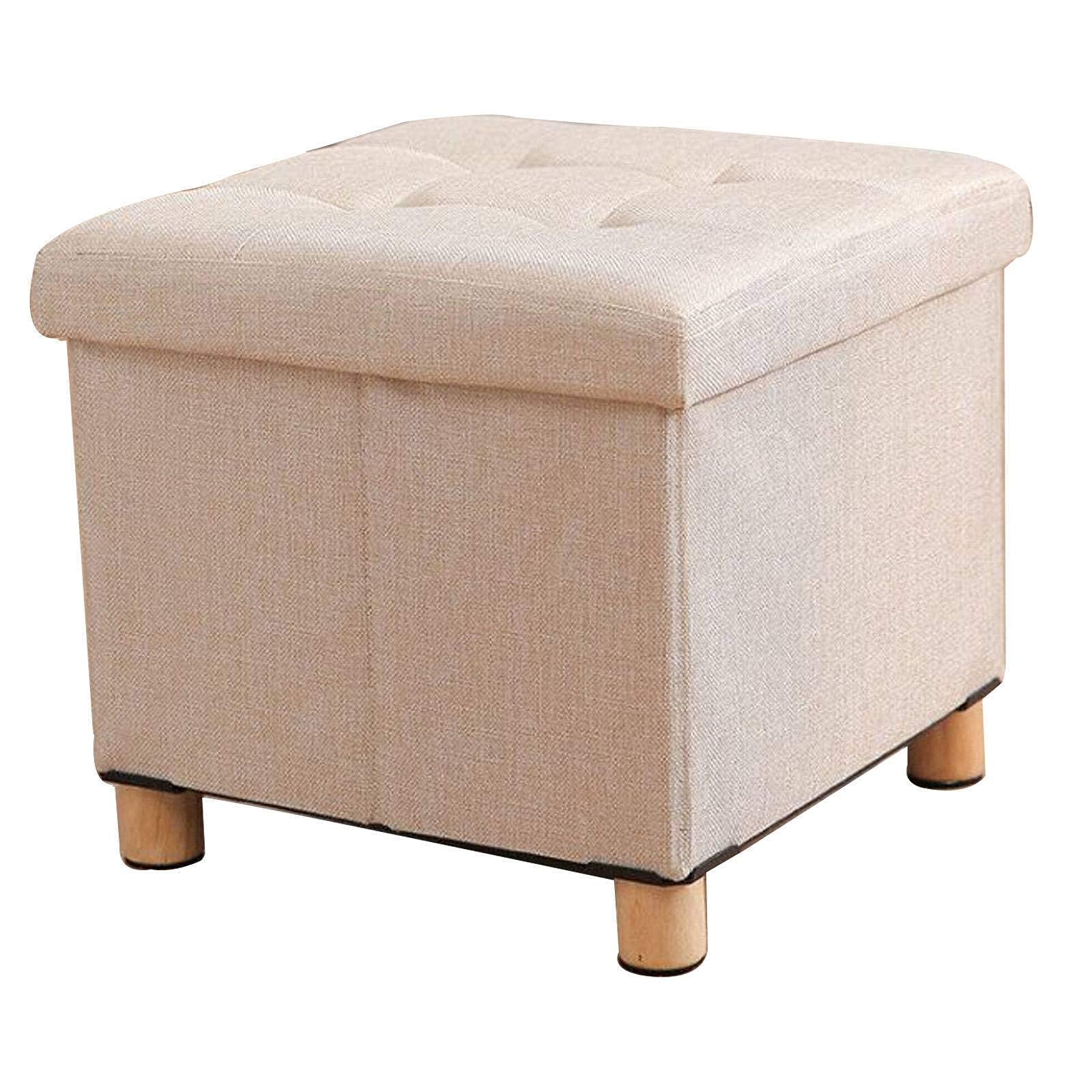 Pouf en lin repose-pieds cube pliant boîte de rangement pour salon