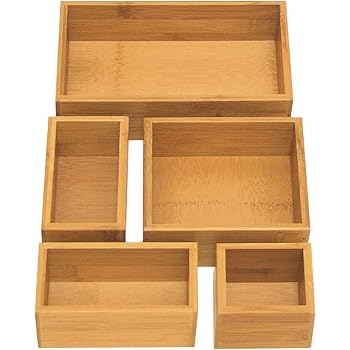Seville Classics 5-Piece Bamboo Storage Box Set, Assorted Sizes
