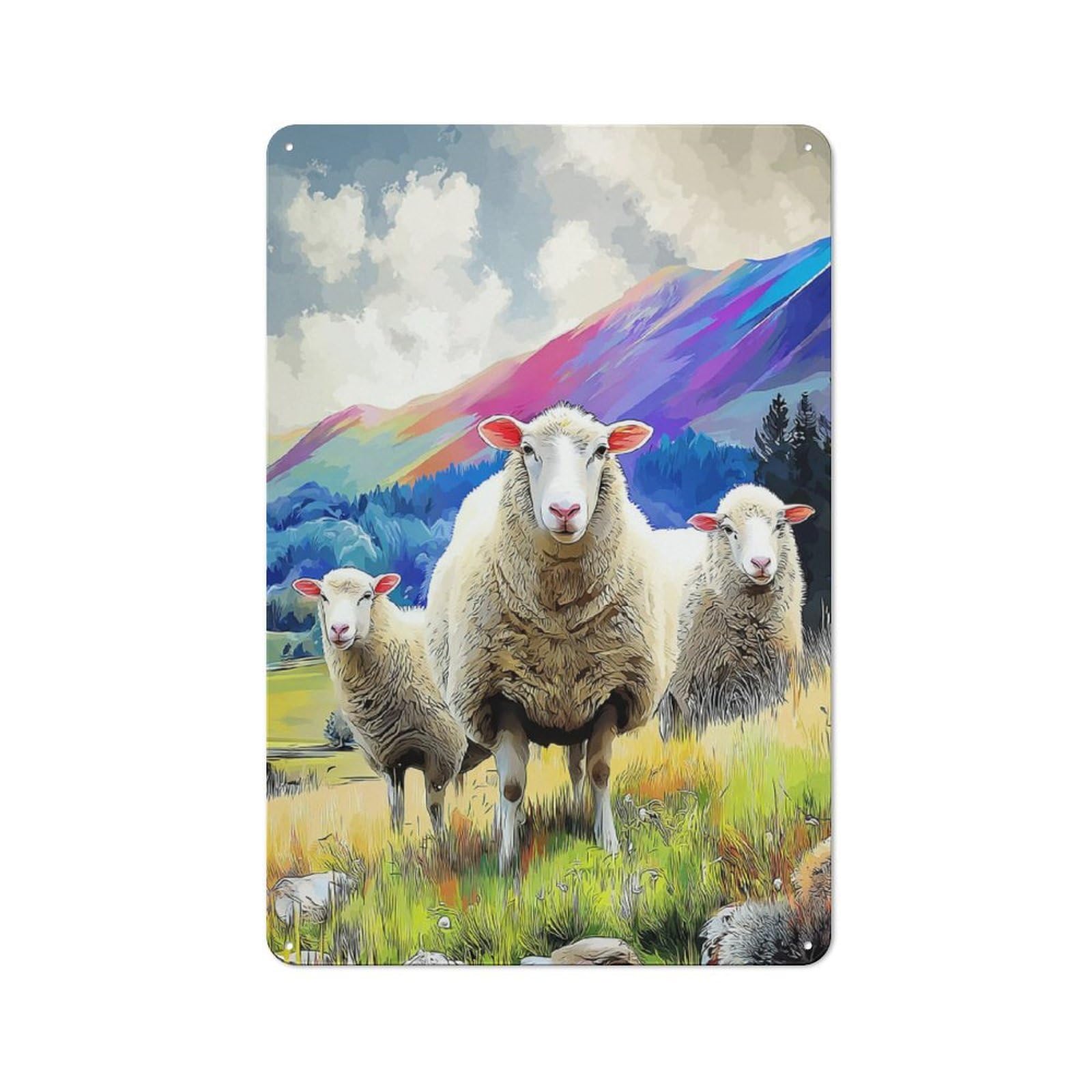 Junmoney Pastoral Sheep Serenity Vintage Tin Sign 30X20cm For Dining Room Or Kitchen, For Themed Interiors In Kitchens And Dining Spaces