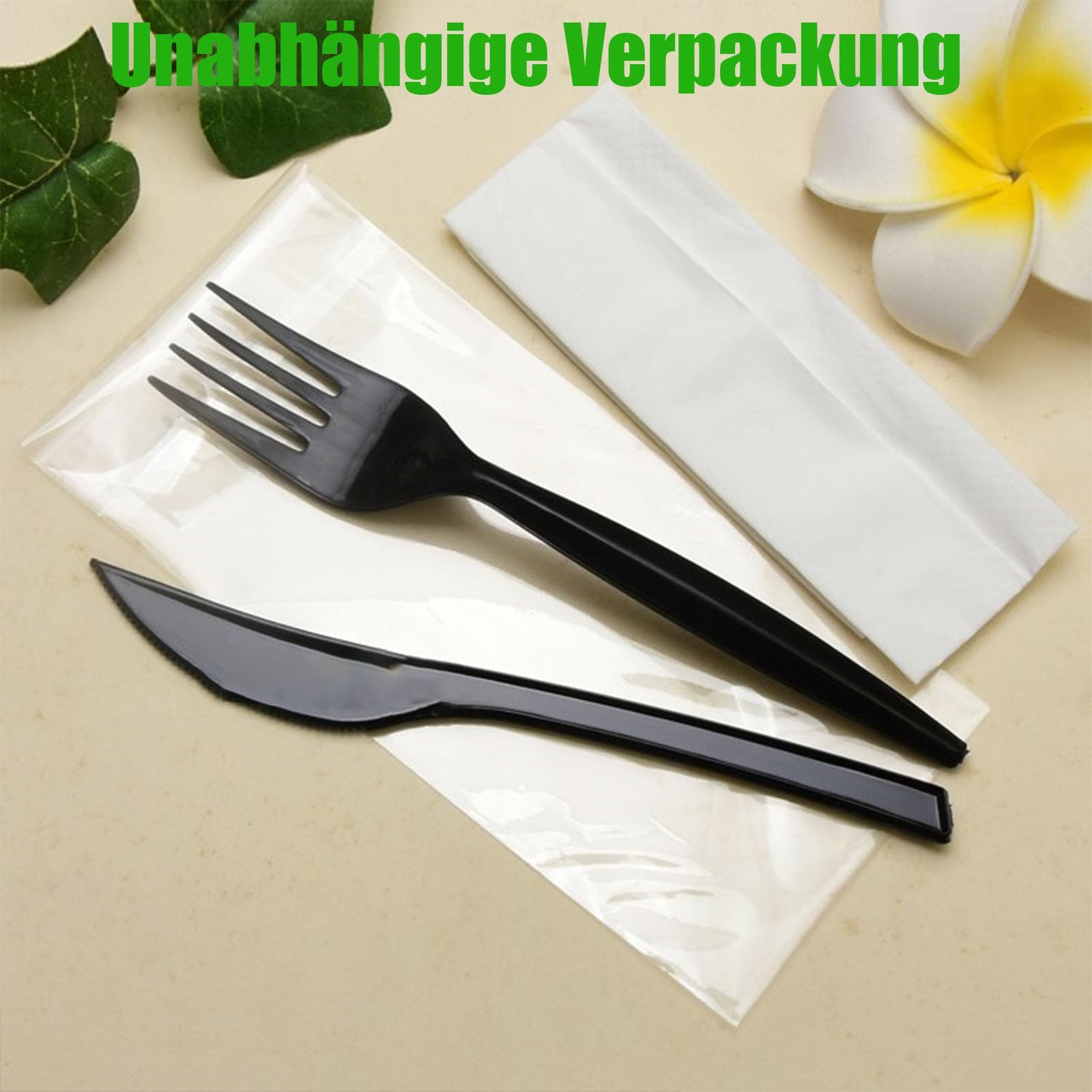 Set di posate in plastica, 90 pezzi, con forchette in plastica, coltelli in plastica e tovaglioli di carta, imballaggio indipendente, per feste di famiglia (coltelli, forchette/tovaglioli di carta, 30