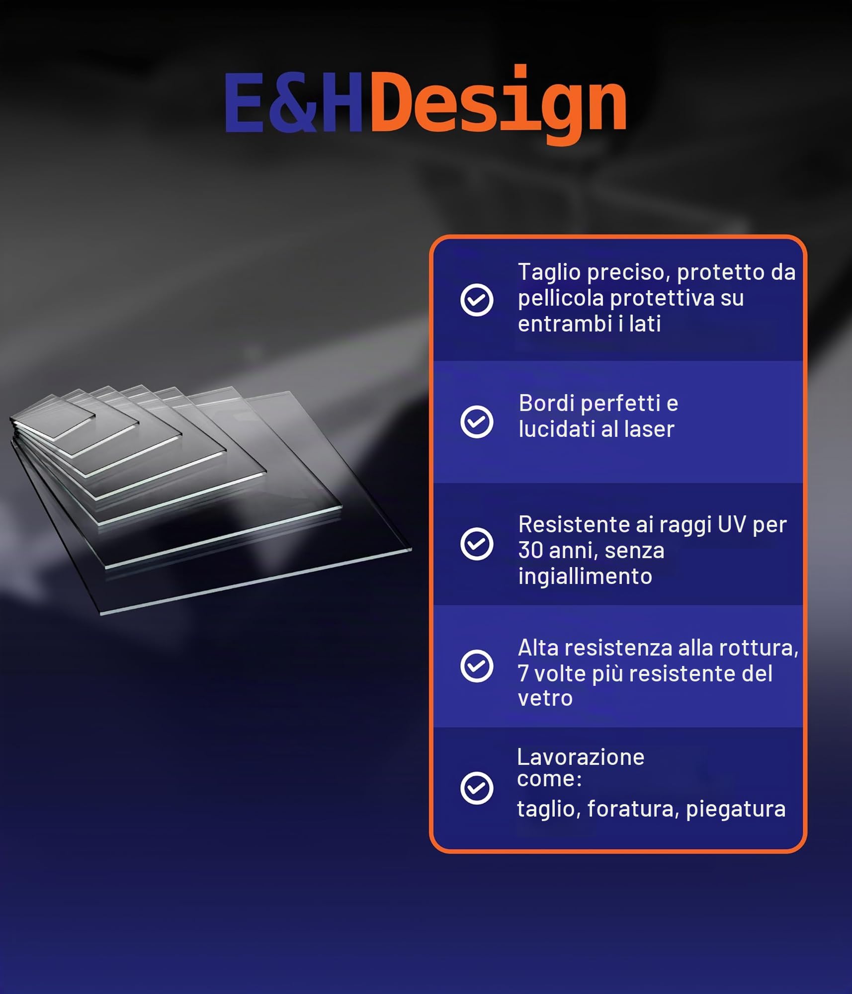 EH Design Pannello in vetro acrilico – Tagli angolari su misura (150x150x3 mm) – Resistente ai raggi UV e agli agenti atmosferici – Trasparente e altamente lucido – Per fai da te, mobili e terrari