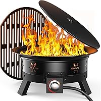 AMADA HOMEFURNISHING 19" Portable Propane Fire Pit - 58,000 BTU Smoke-Free Heat, Grill Grate, Folding Legs, Tank Holder, Cover & Strap, Easy Piezo Ignition