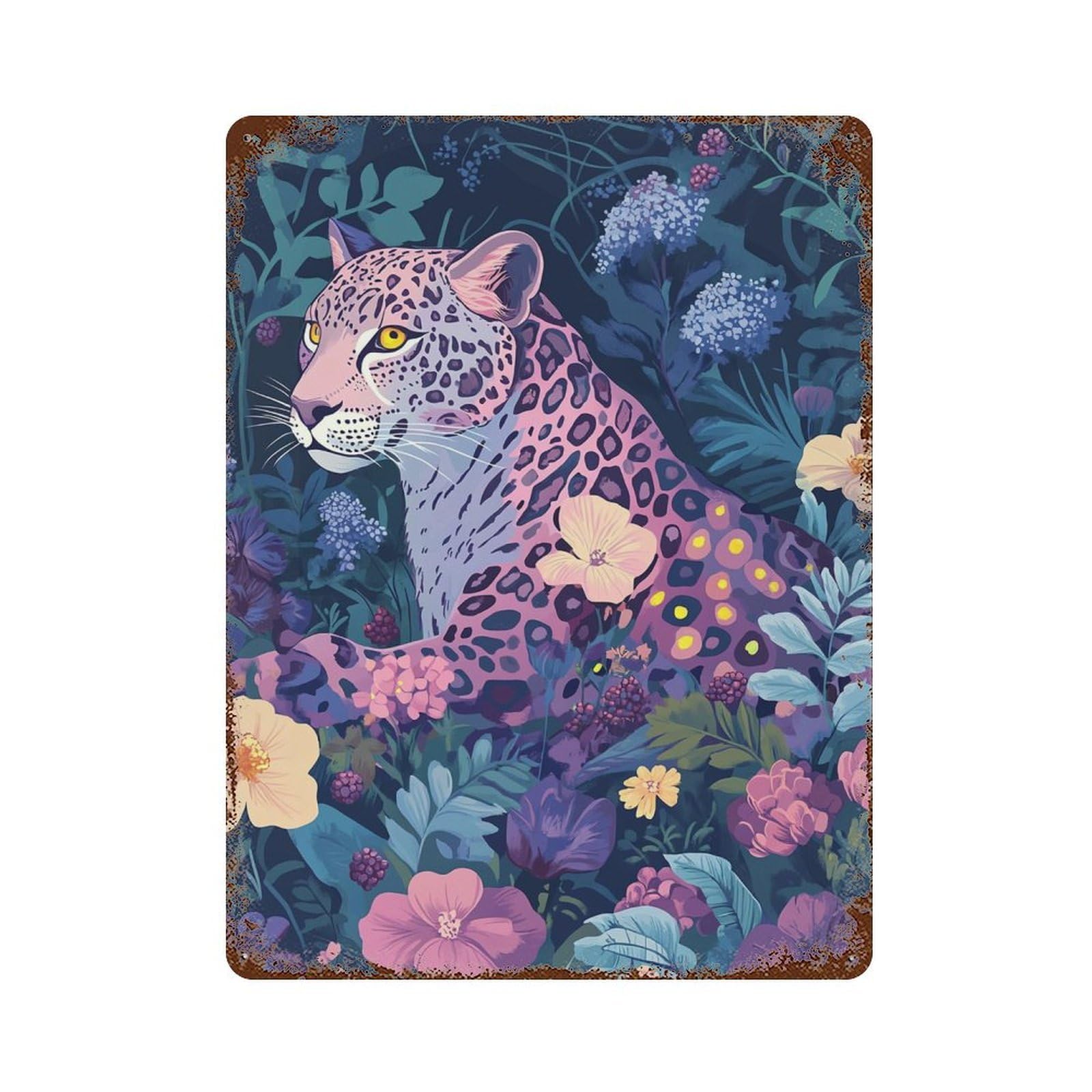 Jaguar in Enchanted Garden Decorative Tin Sign 15.7"x11.8", Retro Wall Decor for Garage, Pub Or Kitchen