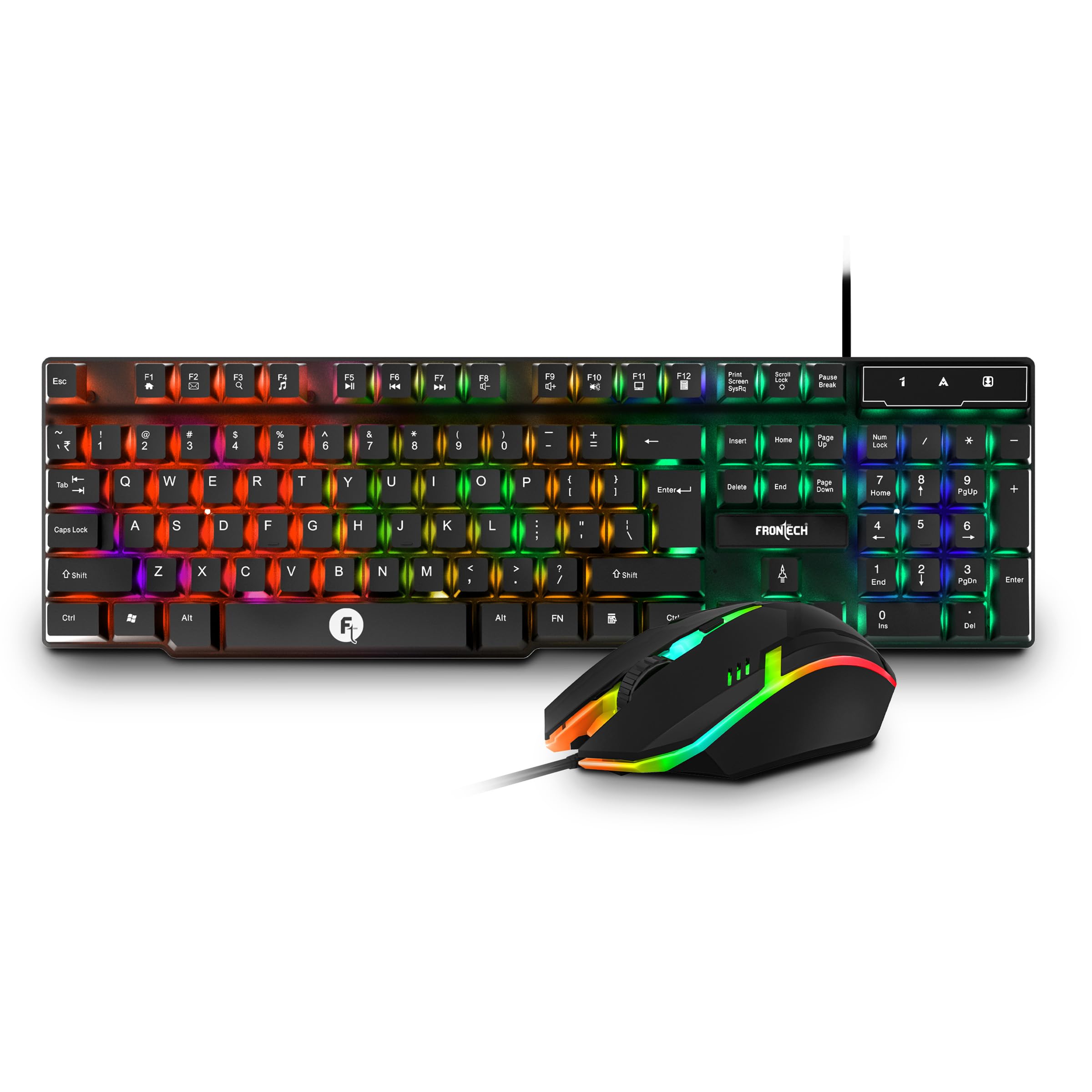 FRONTECH Wired Gaming Combo Keyboard and Optical Mouse with RGB Backlight Effects| 104 Membrane Keys | USB Plug & Play | Ergonomic & Comfortable Design (KB-0040, Black) (B0CTMQ7SCD) Amazon Price History, Amazon Price Tracker