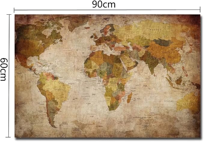 レモンツリーart 世界地図 ポスター アンティーク風世界地図 アンティークマップ 壁飾り 絵画 写真 インテリアファブリック 印刷布製 おしゃれ インテリア ヴィンテージマップ ワールドマップ 90cm 60cm 地図 オンライン通販