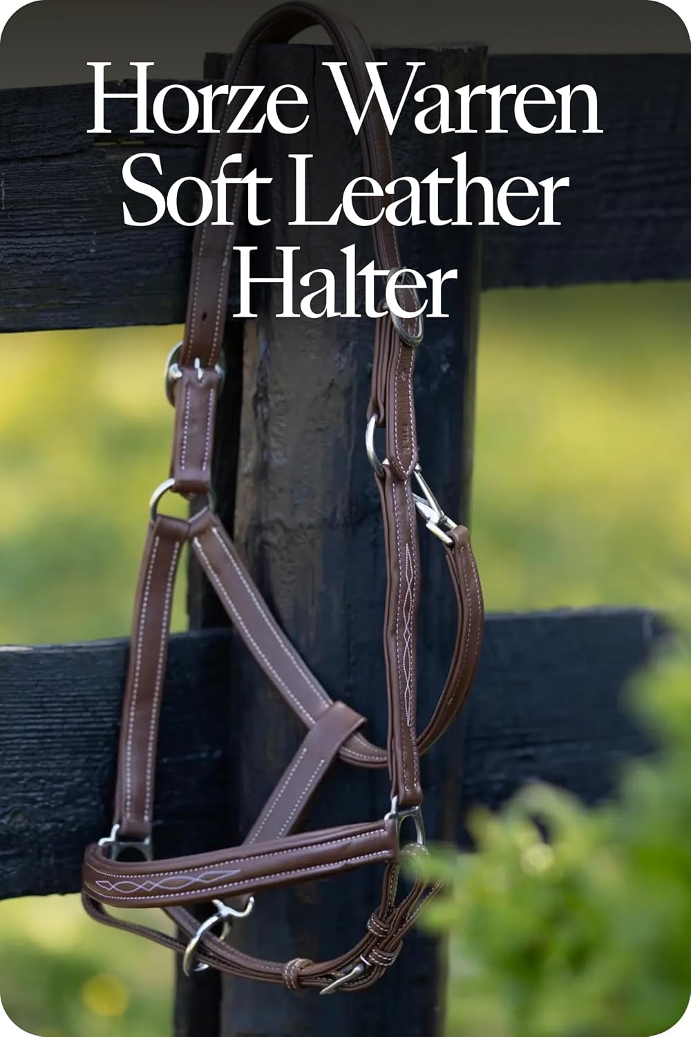 HORZE Warren Soft Adjustable Genuine Leather Horse Halter | Stainless Steel Hardware - Light Brown - Horse
