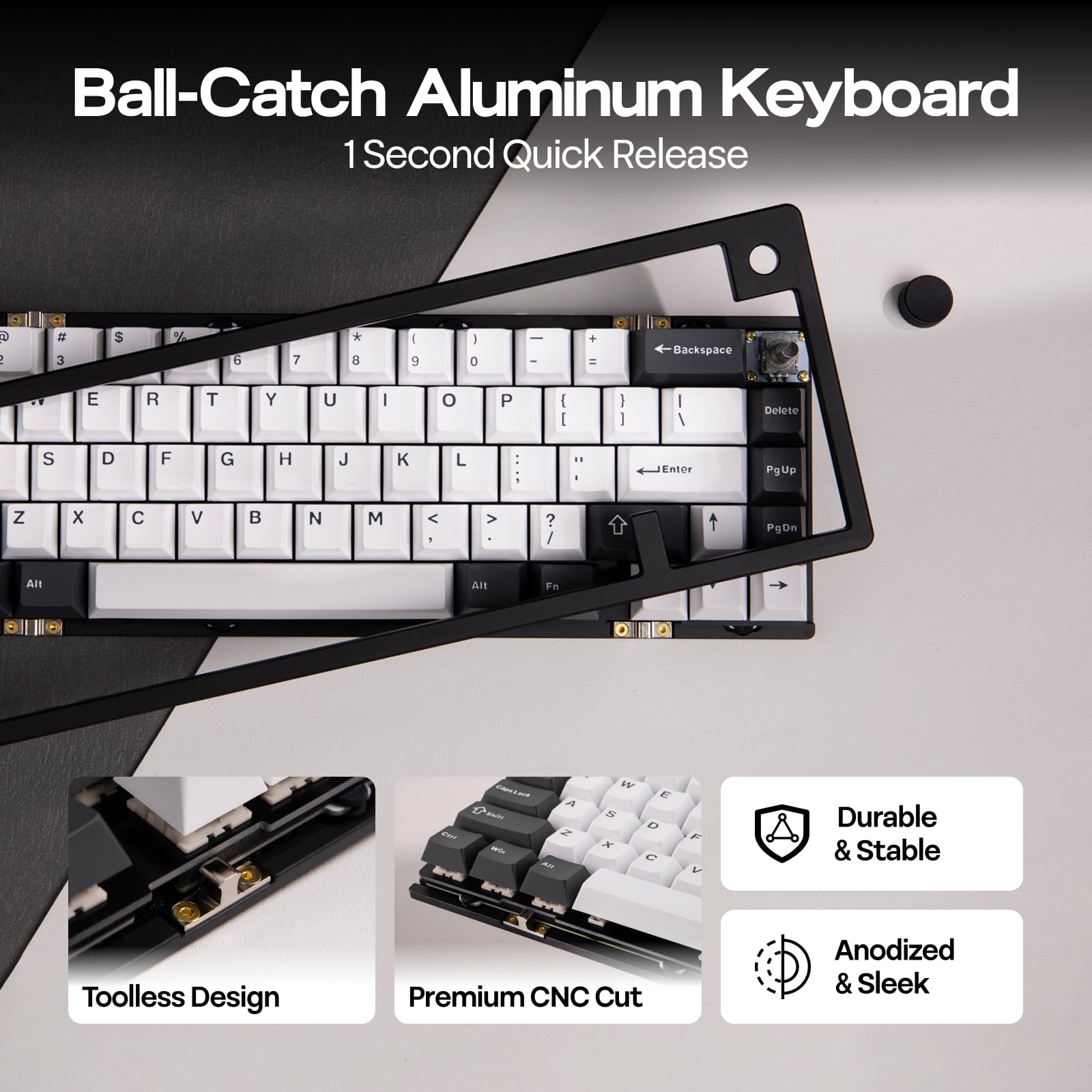 EPOMAKER Galaxy65 bezprzewodowa klawiatura mechaniczna QMK/VIA, aluminiowa klawiatura niestandardowa, kremowy przełącznik, uszczelka, hot-swap, RGB pokrętło, 2,4 GHz/BT/USB, qwerty (czarna, jagodowa