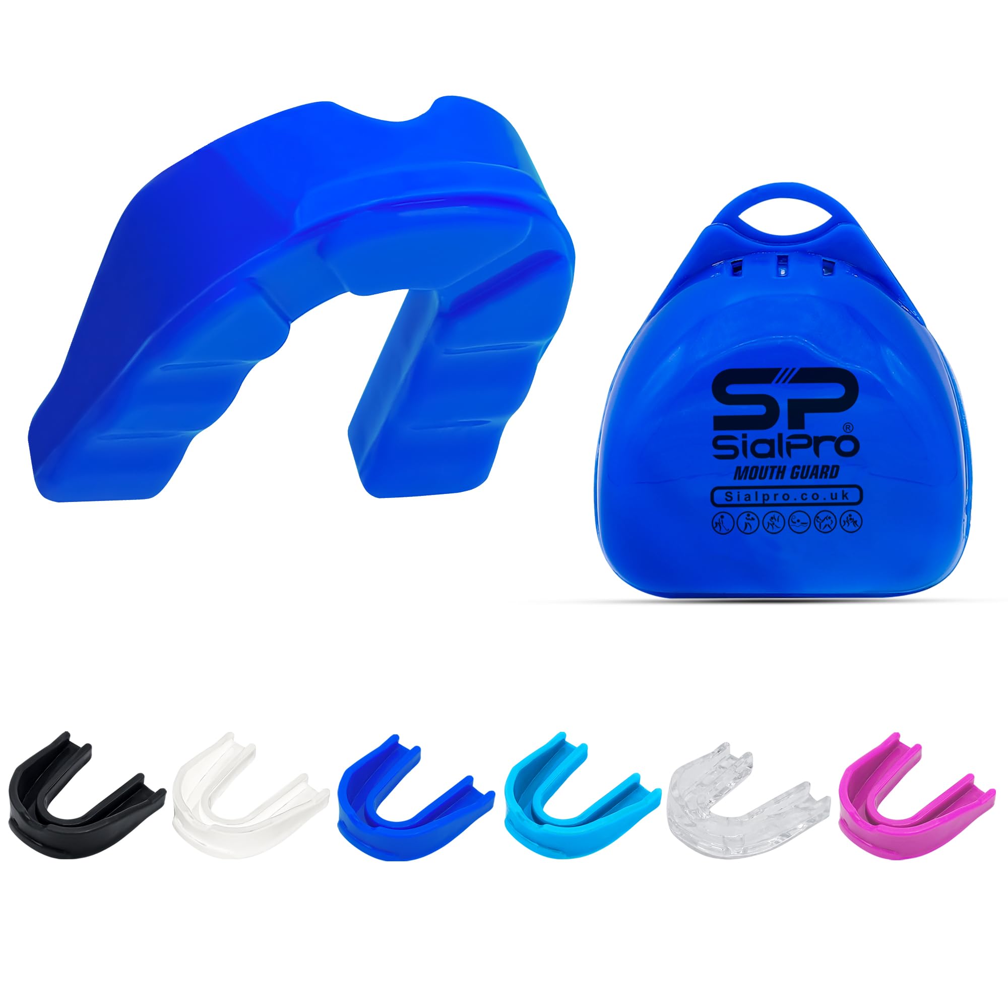 SialPro Mouth Guards for Boxing Men Adult Youth Junior Mouldable Mouthpiece Slim Fit Boil and Bite Gum Shield with Case MMA Hockey Rughby Basketball Judo Karate Martial Arts (Blue