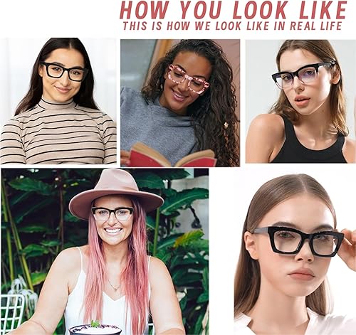 Miniatura 2 de Hubeye Paquete de 3 lentes de lectura estilo Oprah para mujeres y hombres, bloqueo de luz azul, lectores cuadrados para computadora con bisagra de