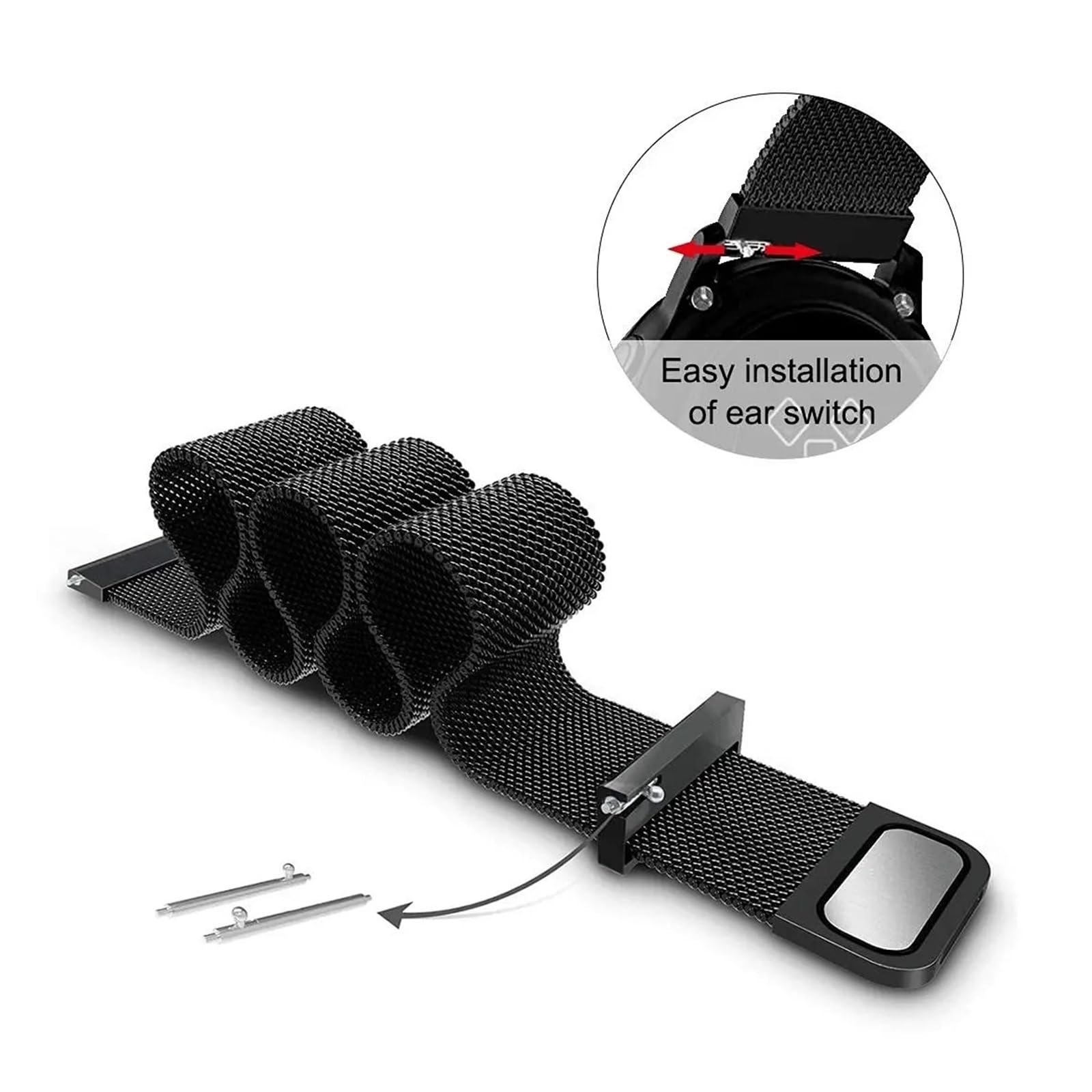 Bracelet de montre à boucle milanaise 20 mm 22 mm en acier inoxydable magnétique pour Amazfit Bip 6 5 GTS 3 2 GTR 3 Pro 42 47 mm Stratos 3 (noir, bracelet de montre de 20 mm)