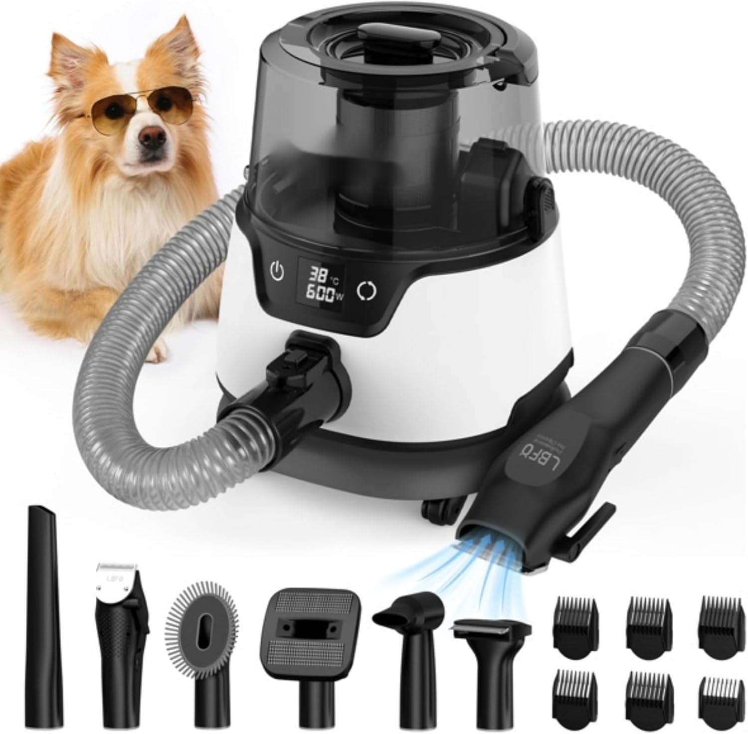 Dog Grooming Vacuum Cleaner, Dog Hair Vacuum Cleaner with Dog Clipper and Shedding Brush 5 Grooming Tools Dog Grooming Set, 3 Liter Dust Cup Pet Grooming Supplies