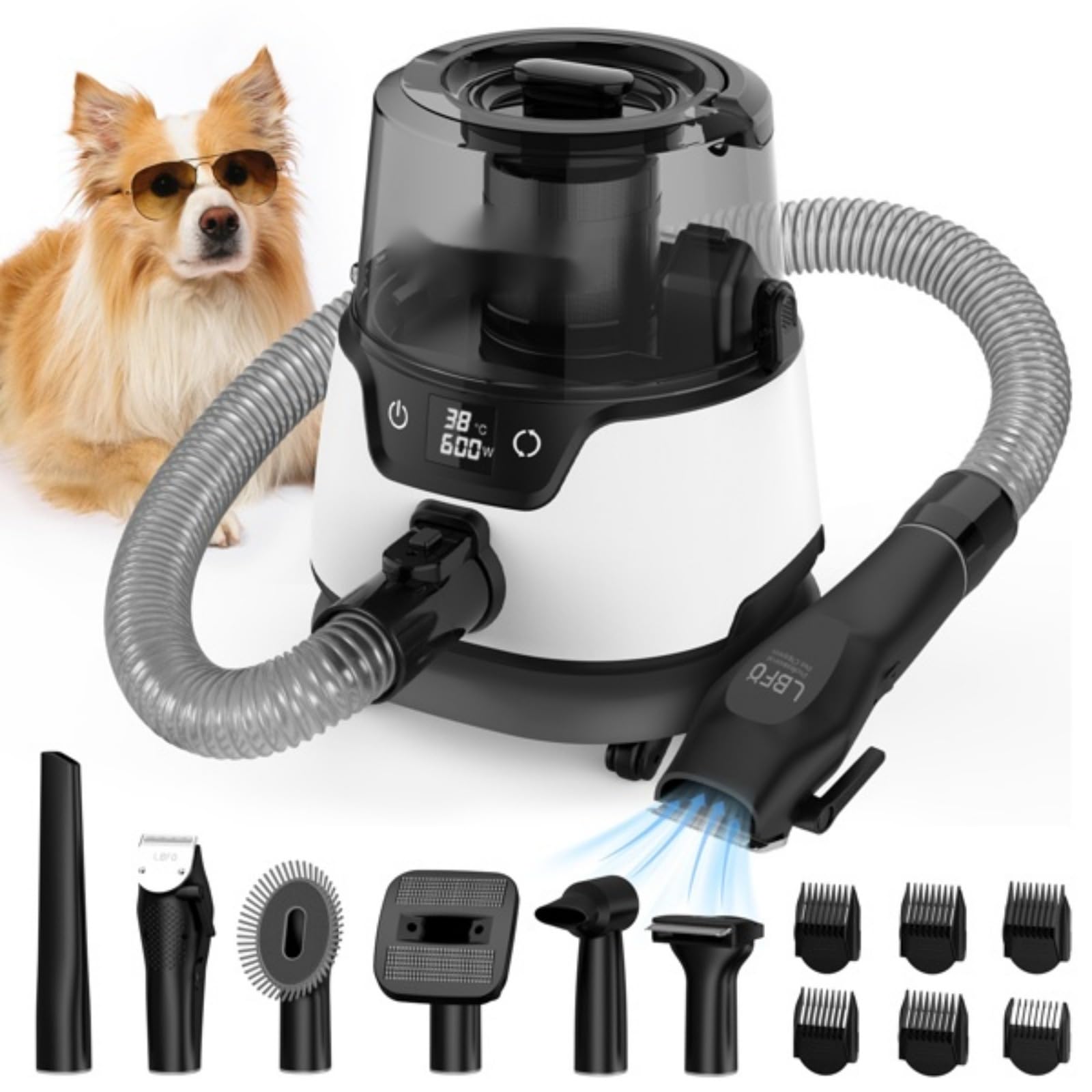 Dog Grooming Vacuum Cleaner Dog Hair Vacuum Cleaner with Dog Clipper and Shedding Brush 5 Grooming Tools Dog