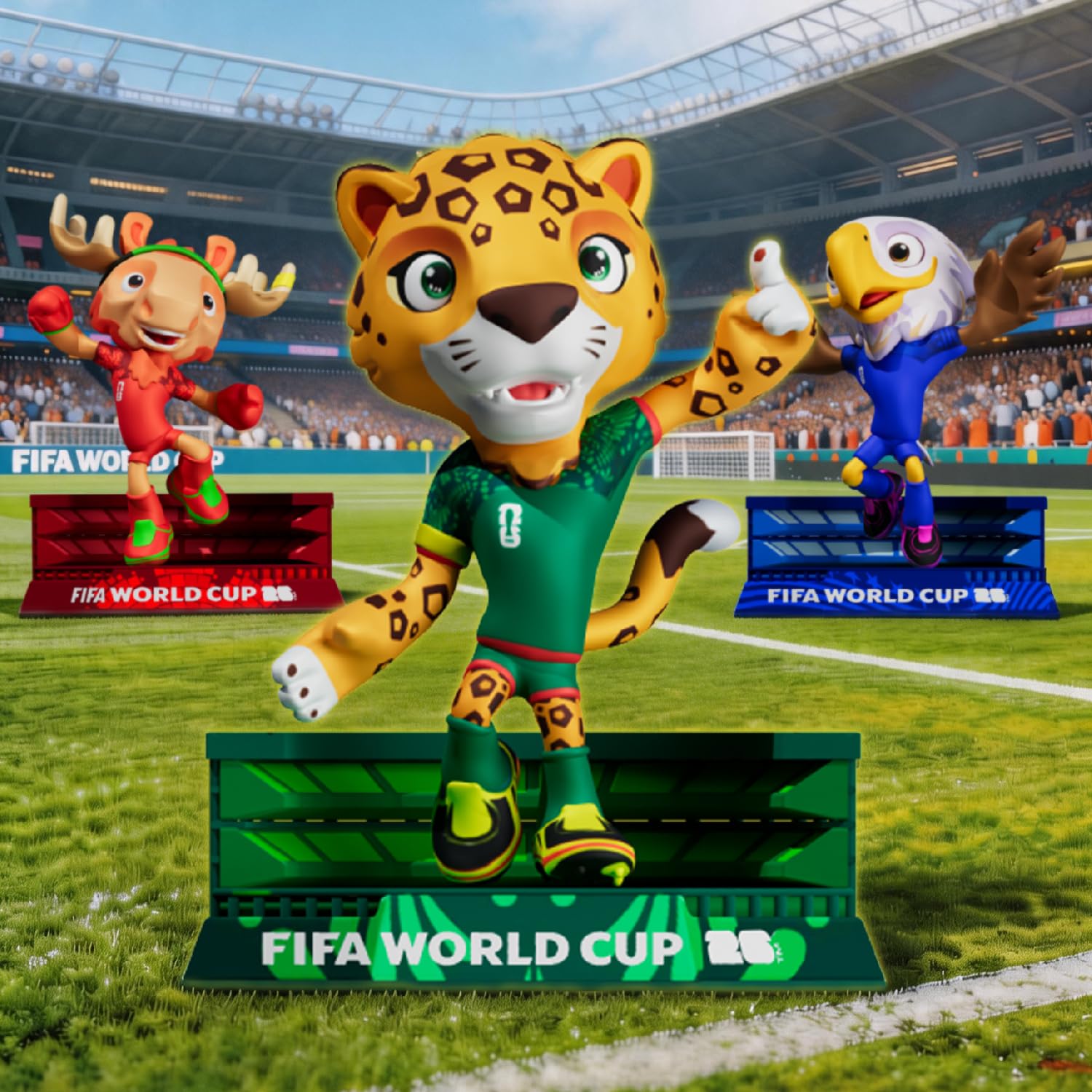 Set di mascotte della Coppa del Mondo FIFA 2026, 7,6 cm (acero, Zayu, pochette) | Stile energico | Licenza Ufficiale | Personaggi da collezione, idea regalo per fan e collezionisti, articoli