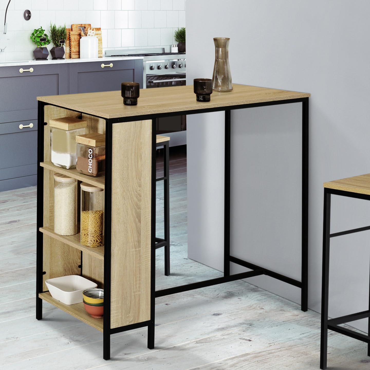 IDMarket - Ensemble Table de Bar Detroit et 2 tabourets Design Industriel