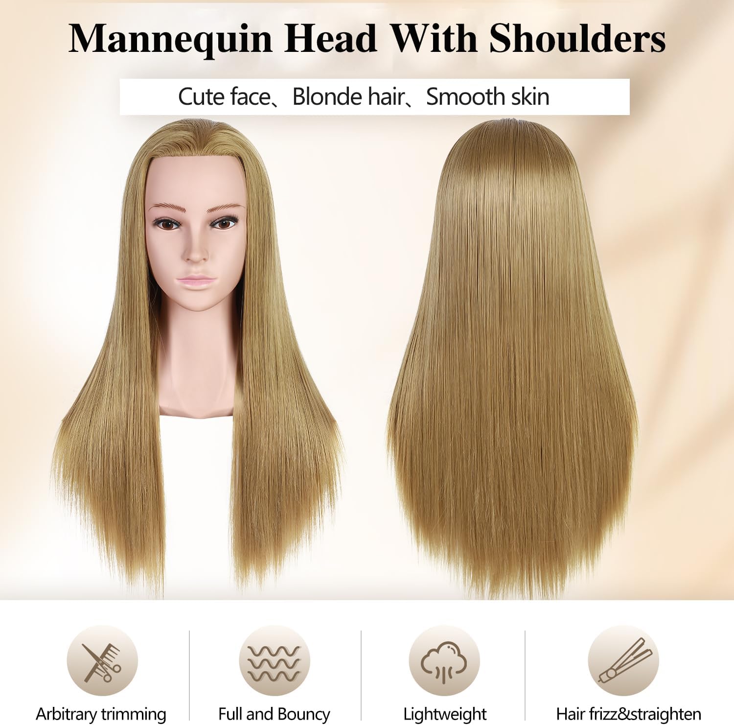 WIGNEE Mannequin Head with Hair Mannequin Head with Shoulder for Display Cosmetology Manikin Head for Practice Braiding Styling Make Up Training Head Hair Styling with Free Clamp Holder(26Inch,27)