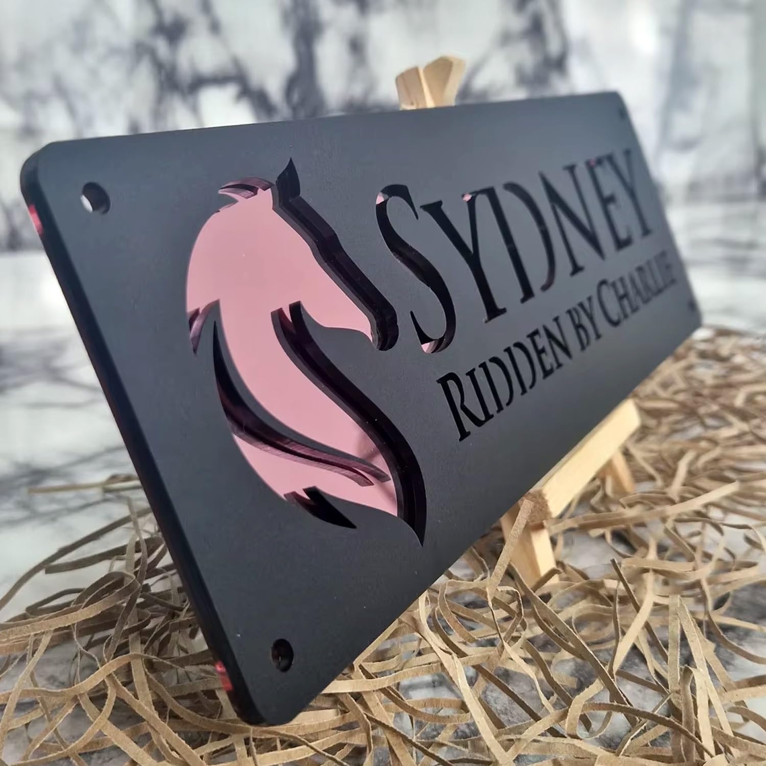 Miguha Black Rose Custom Horse Stable Name Plate Horse Name Plaque, Custom Horse Stall Acrylic Sign For Farm Barn Sign, Customized Outdoor Horse Name/Number Door Sign Gift For Horse Lovers(Black Rose)