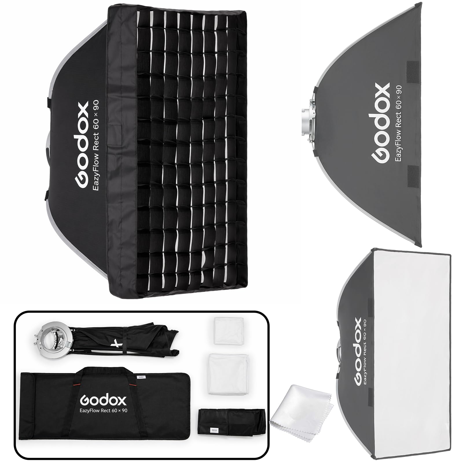Godox EazyFlow 60x90cm professionelle große Softbox mit Bowens Mount, Studio-Blitz-Lichtformer für weiches, gleichmäßiges Licht, ideal für Modeporträts, Gruppenfotos und Studioarbeit