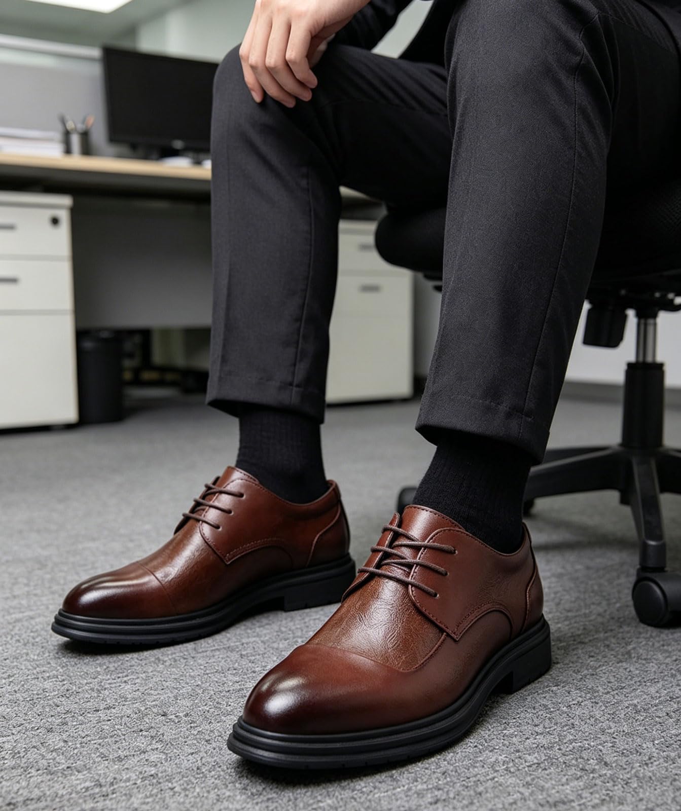 Scarpe Derby Uomo Eleganti Stringate Similpelle Scarpe da Abito Classiche per Ufficio Business Matrimonio