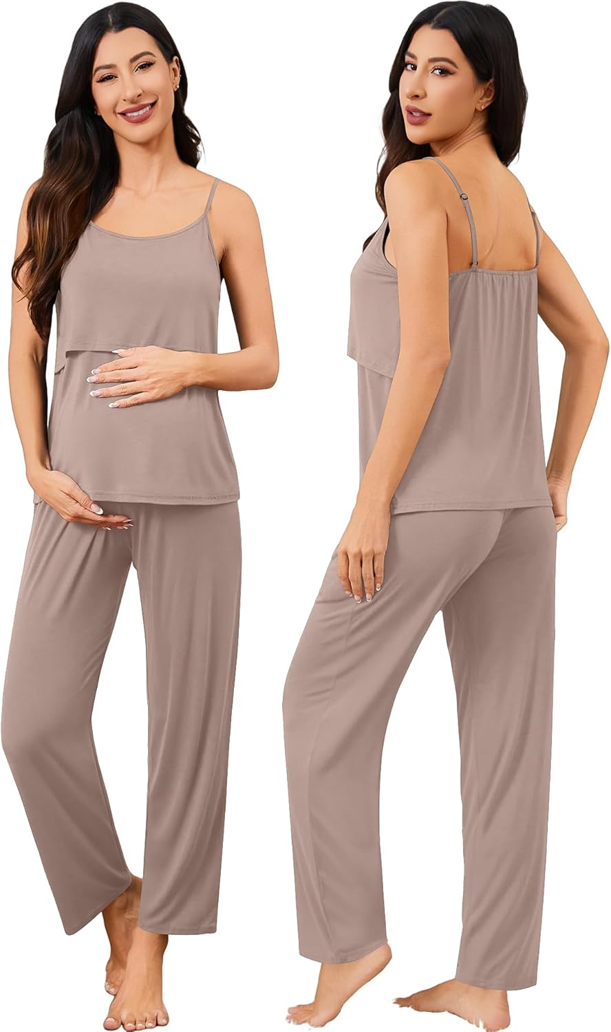 SWOMOG Maternity Nursing Robe Set 3 PCS Postpartum Pajamas Breastfeeding Pregnancy Robe & Camisole & Pants - Image 4