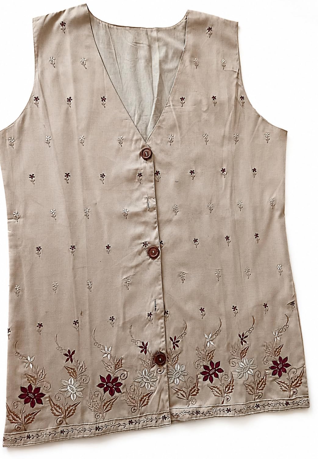 Unisex Floral Embroidered Vest | Boho Statement Layer, Vintage-Inspired, V-Neck Button Front, For Men & Women, Beige with Floral Work-picture-52
