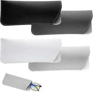 Soft Leather Glasses Cases, 4pcs Eyeglasses Case Portable PU Leather Glasses Case Sunglasses Pouch for Women Men 2.8 x 6.8 Inch, 4 Colors (White, Black, Gray, Dark Gray)