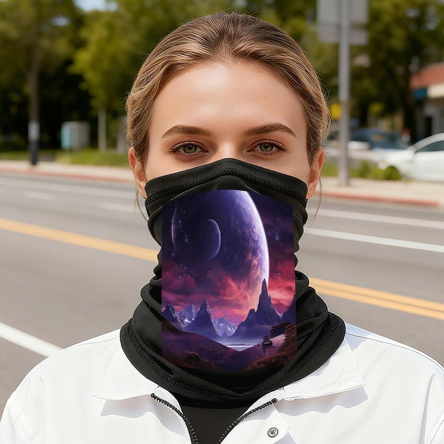 Purple Sky Planet Face Mask for Men Women,Neck Gaiter Sunscreen Breathable,Face Cover for Skiing Fishing Hiking Cycling