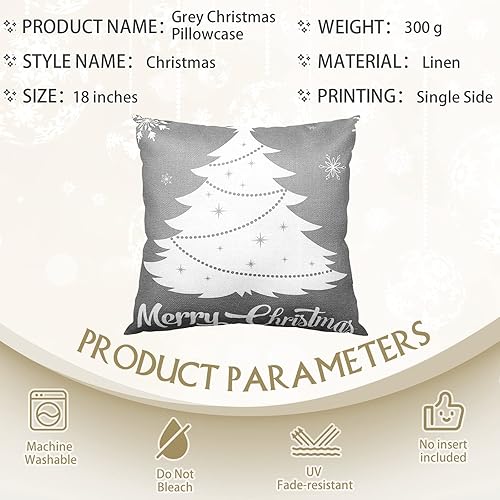 Miniatura 2 de Lounsweer Juego de 4 fundas de almohada grises de Navidad de 18 x 18 pulgadas, fundas de almohada de renos de nieve para decoración de casa de
