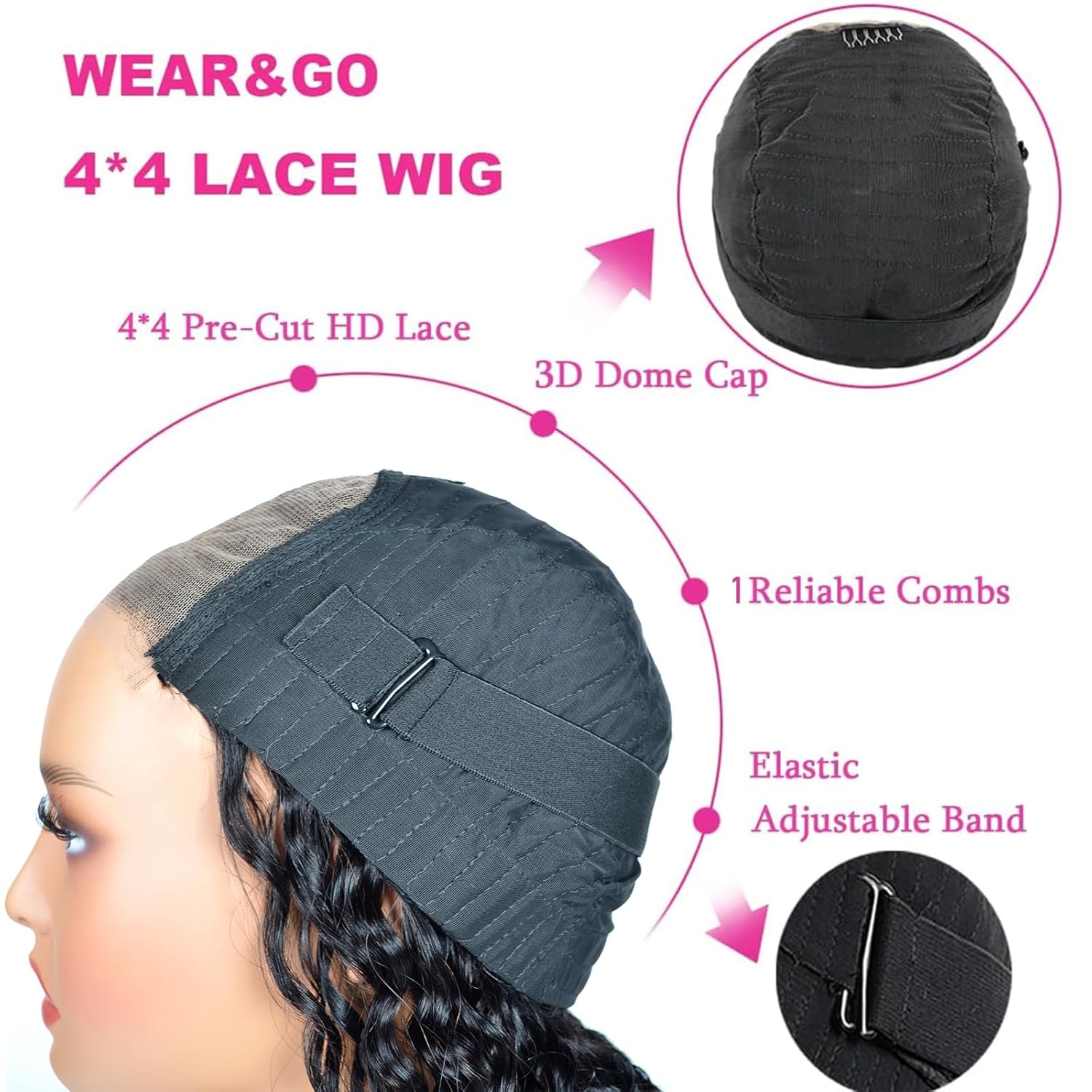 Wear and Go Glueless Bob Wigs Human Hair Pre Plucked Pre Cut Water Wave Curly Bob Wig Human Hair Glueless Short 4×4 Lace Front Wigs Human Hair For Black Woman Natural Black 16inch 180% Density