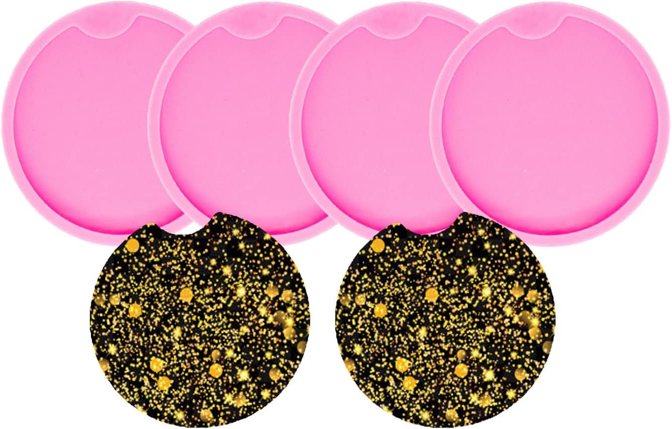 4pc 8.5cm Silicone Resin Blank Circle Car Coaster Jewelry Keychain Pendant Mold, DIY Crafts Casting Coaster Epoxy Mold for Cup Mats (DY1596*4)