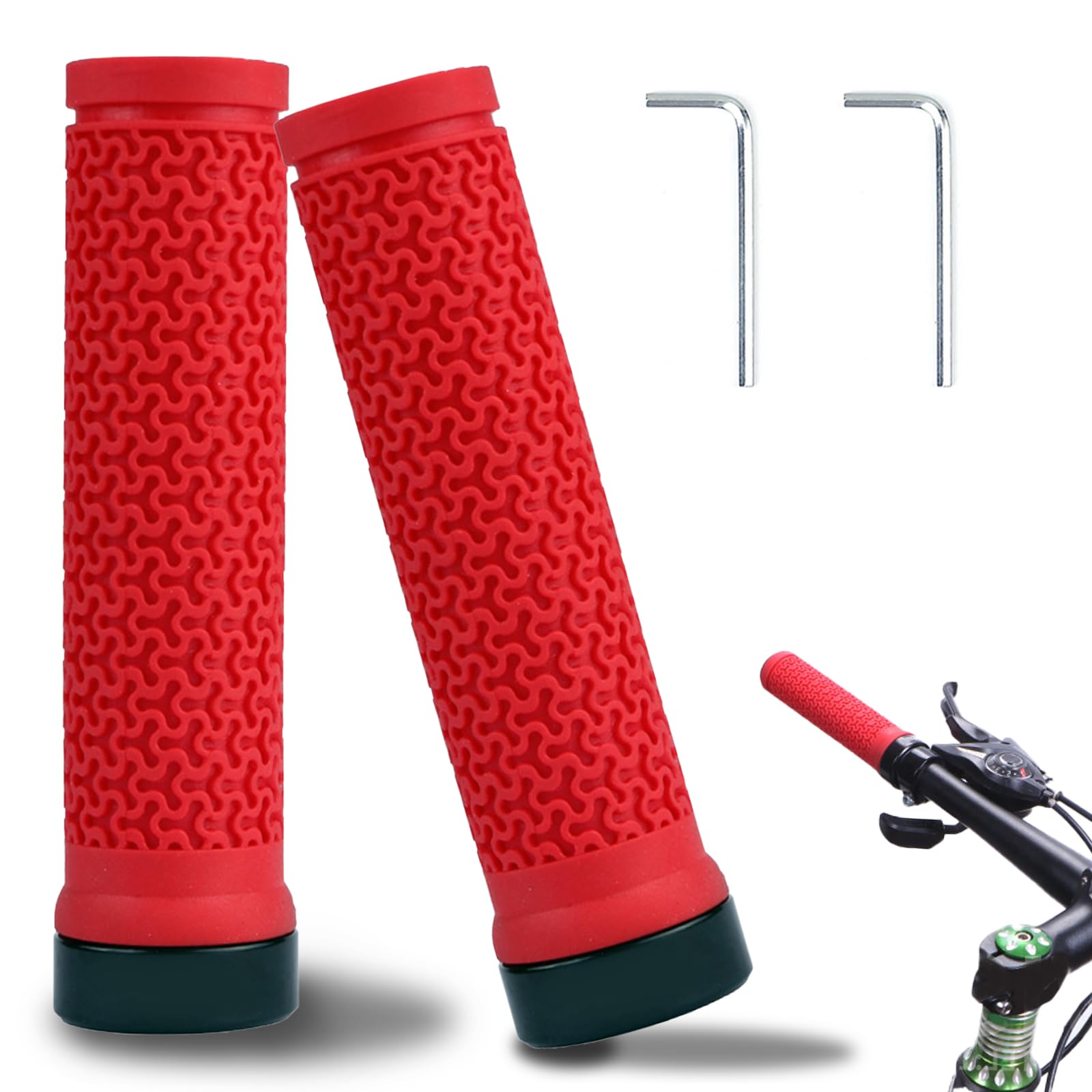Movstriker2Pcs Bike Handlebar Grips, Professional Mountain Bicycle Grips with Soft and Comfortable Anti-slip Rubber, Single Lock-on Scooter Universal for BMX MTB Folding, Commuter